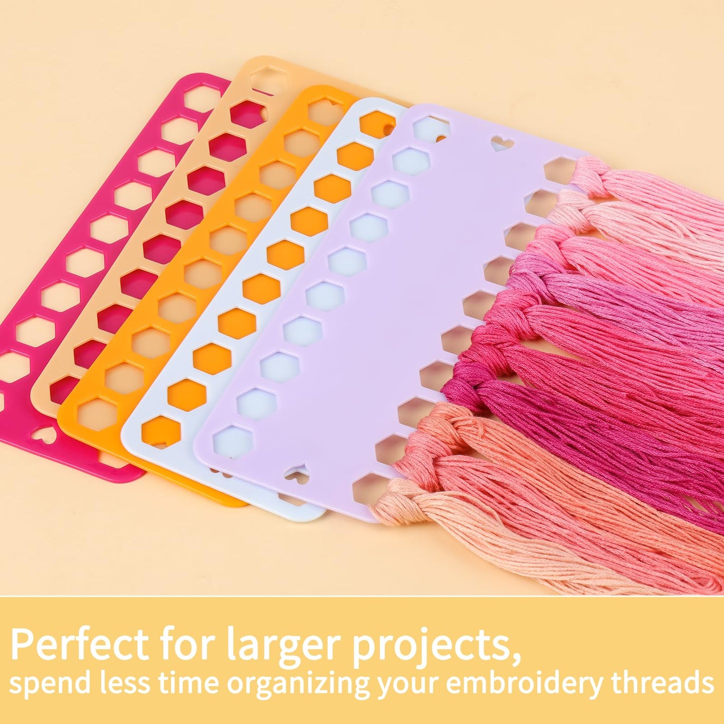 Embroidery Floss Organizer, 5 Color Plastic Floss Bobbin, Cross Stitch Thread Organizer and Storage, Floss Cards with 20 Holes and Label, Craft Diy Embroidery