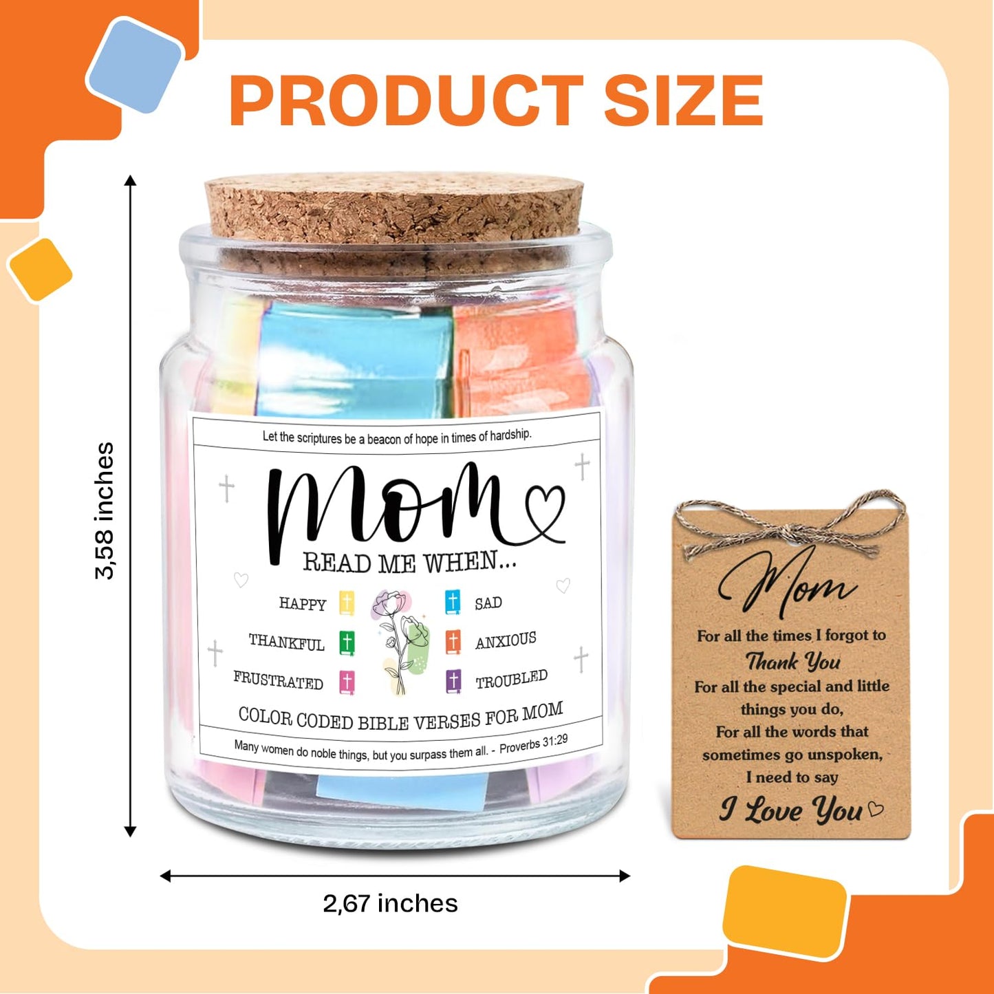 NewEleven Mothers Day Gifts For Mom, Mom Gifts From Daughters Son on Mother Birthday, Bible Jar, Christian Gift for Wife, Thank You Gift Decorative Inspirational Scripture Jar with 92 Bible Verses