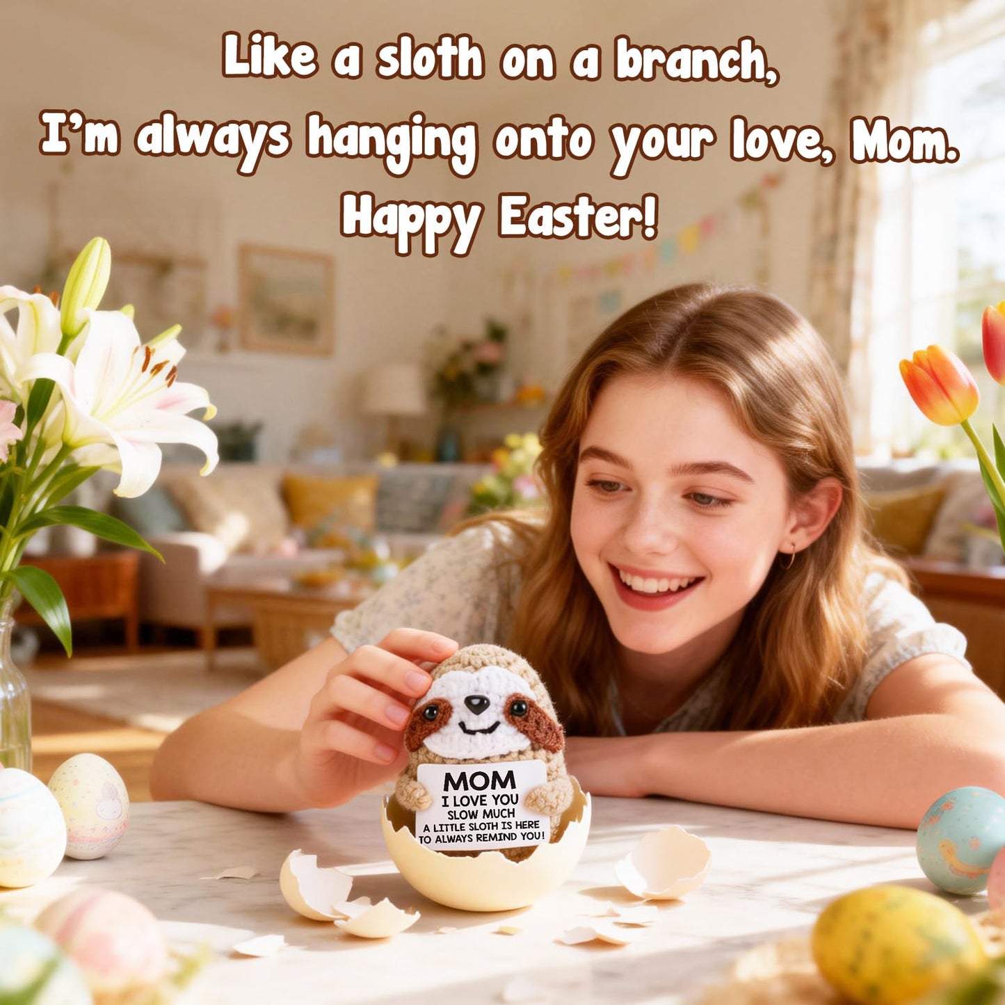 MBL Gifts for Mom Birthday Mother's - Mothers Day Easter Funny Cute Romantic Crochet Sloth for Mama Bonus Step Mother from Daughter Son, Mom I Love You Sloth Much