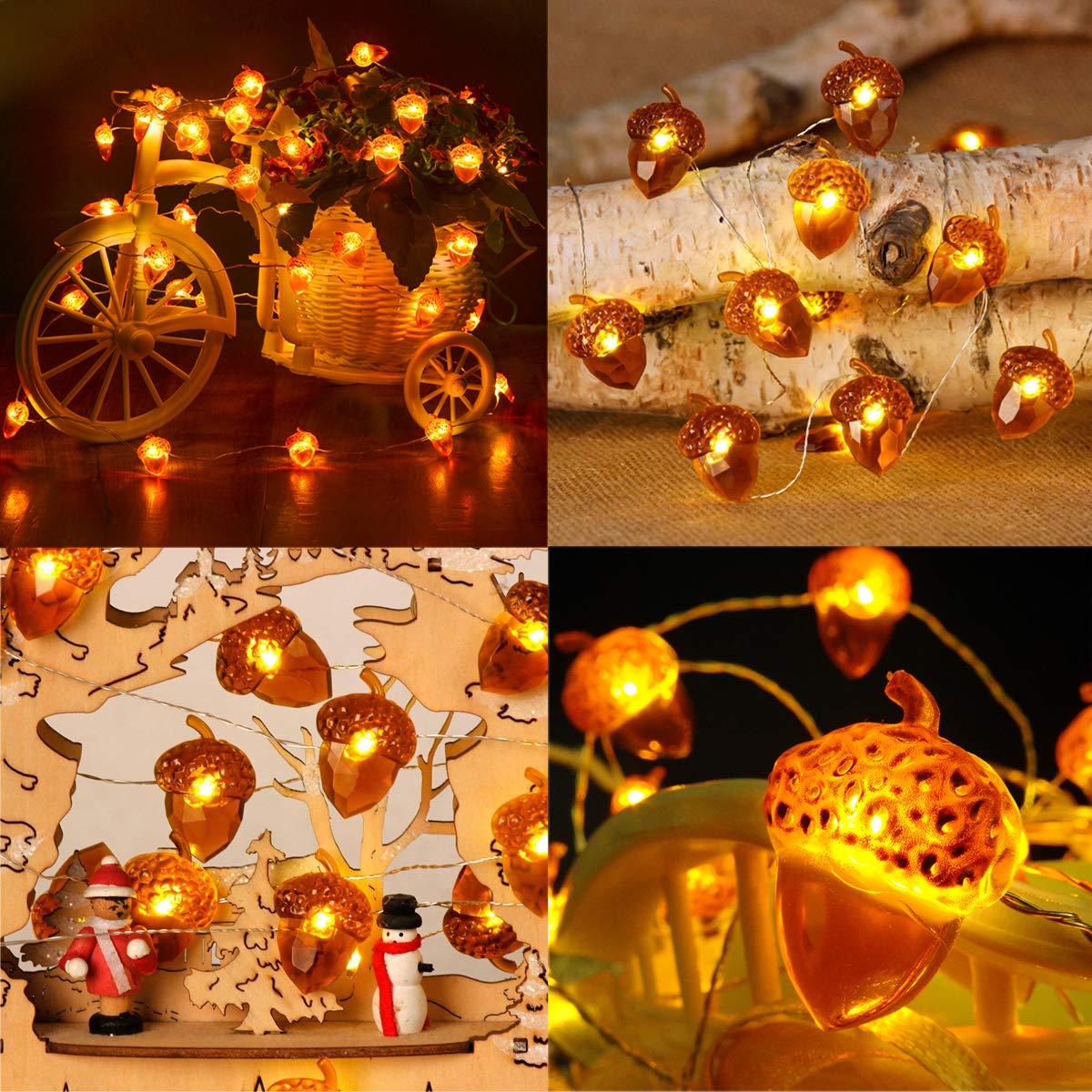 BOHON Thanksgiving Decorations Acorn Lights String 10ft 40 LEDs Fairy String Lights Battery Operated with Remote Fall Lights for Home Autumn Garland Bedroom Christmas Tree Halloween Party Decor