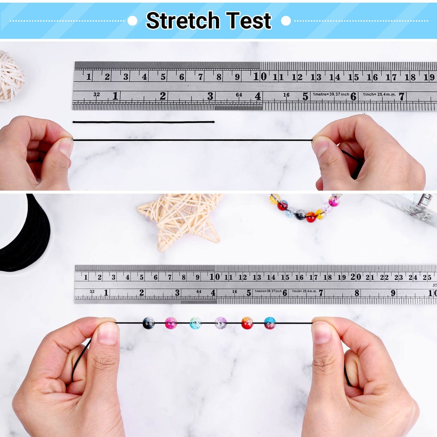 Elastic String Cord, Selizo 2 Pack Stretchy String for Bracelets, Necklace, Beading, Jewelry Making and Sewing (1.2 MM, 109 Yards, Black & White)