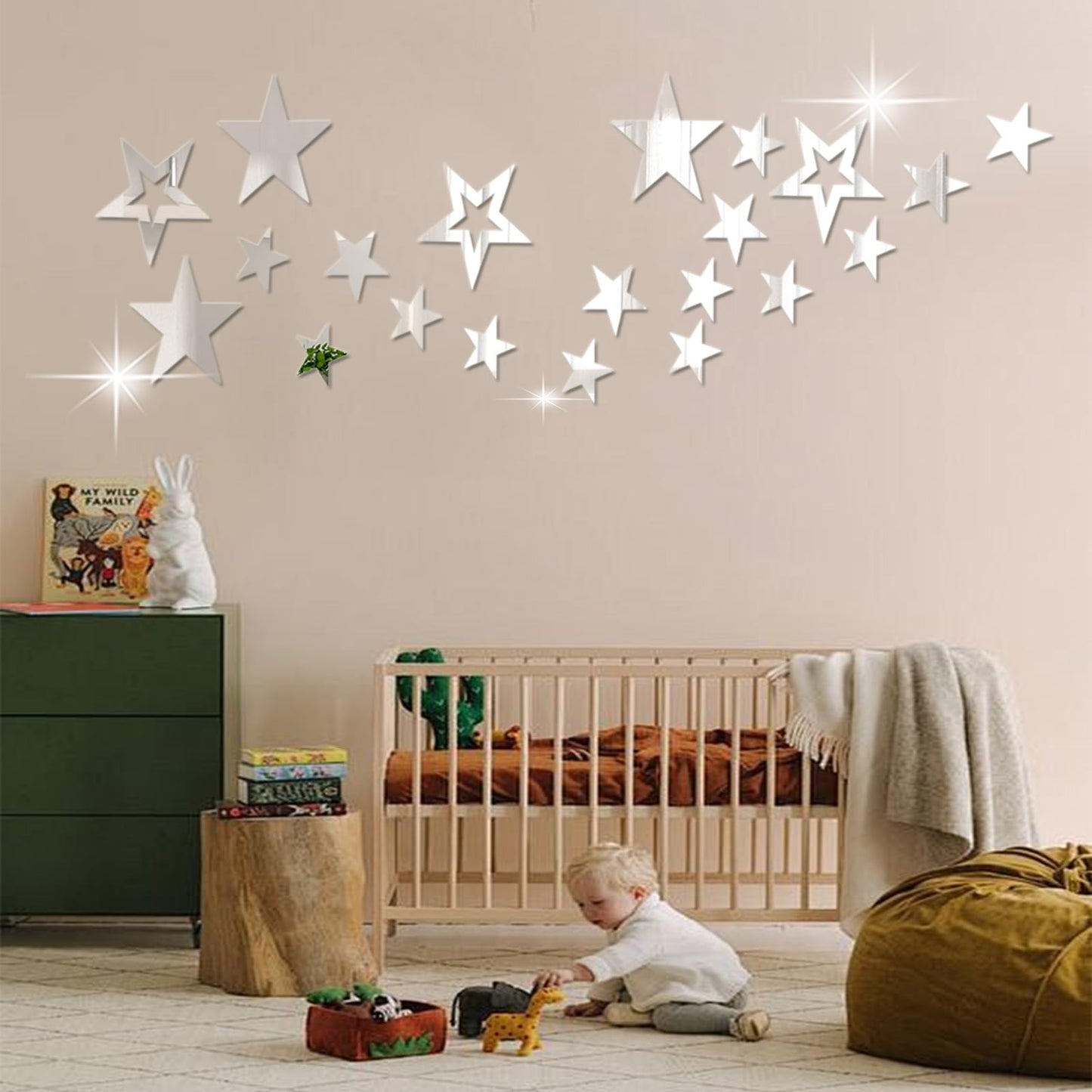 26pcs Stars Acrylic Mirror Wall Stickers 4Sizes Stars Stickers with Adhesive Art Decal 3D Wall Decorations for Baby Kids Bedroom Home DIY Decor (Silver Stars)