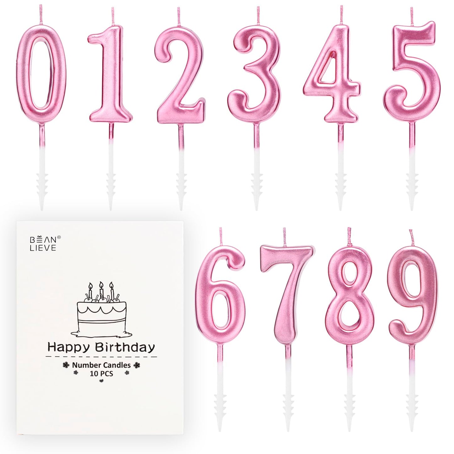 Beanlieve Rose Gold Birthday Candles - Cake Numeral Candles Number 0-9 Glitter Cake Topper Decoration for Birthday,Wedding Anniversary,Party Celebration(10 Pieces)