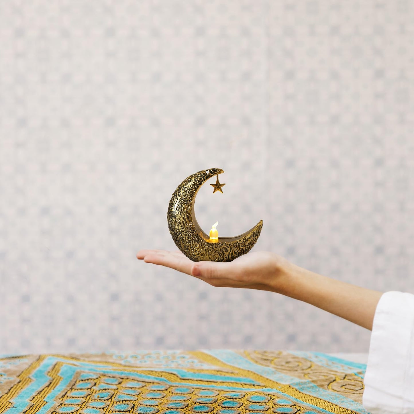 2PCS Mini Ramadan Moon Light for Ramadan Decorations, Black Mini Moon Star Light Eid Lamp for Ramadan Table Decoration Ramadan Gift Home Decor, Eid Ramadan Candle Lights Nightstand Decor