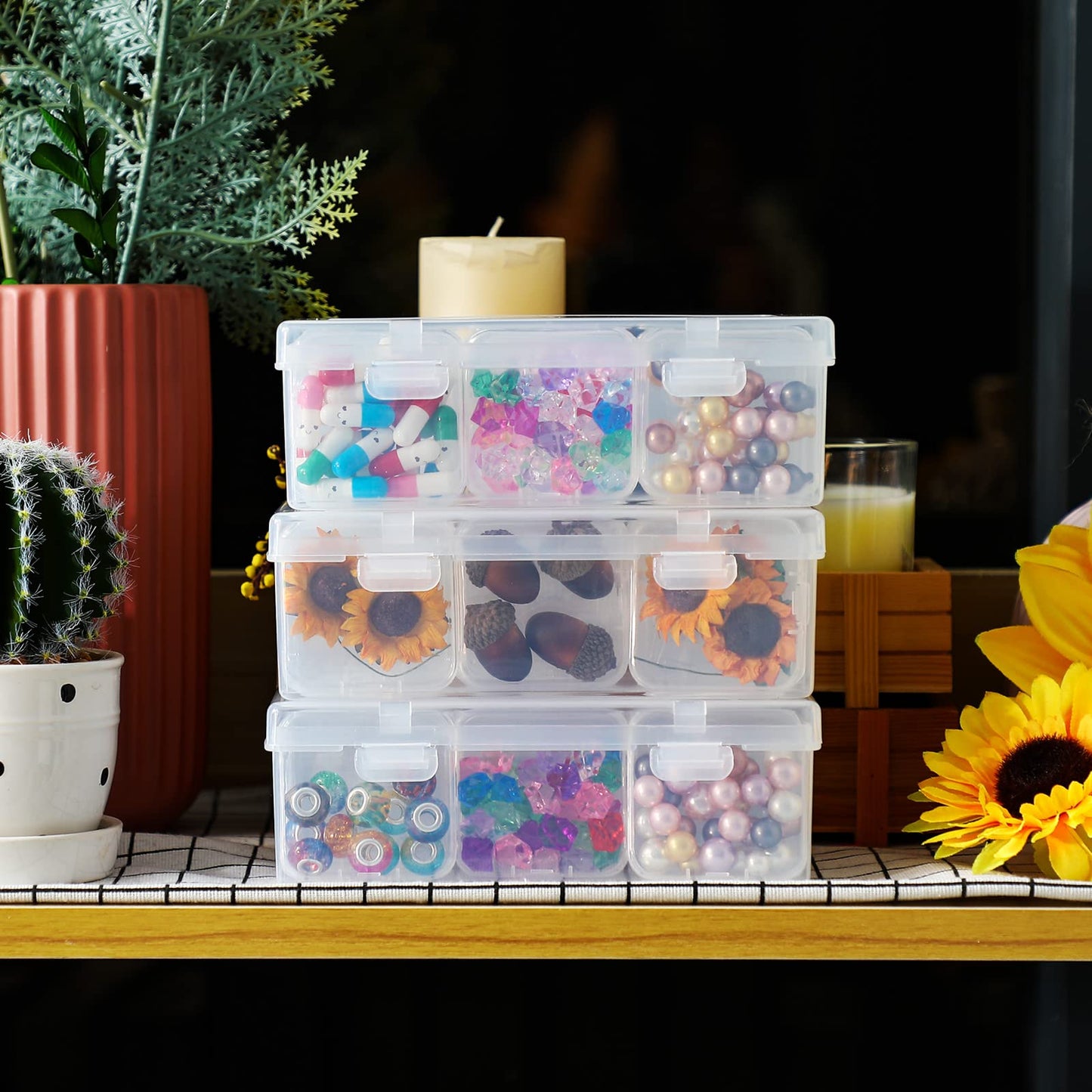 3 Sets Clear Plastic Storage Cases Small Beads Organizer Container Transparent Boxes with Hinged Lid for Small Items with Hinged Lid and Rectangle Clear Craft Supply Cases(2.12 x 2.12 x 0.79 Inches)