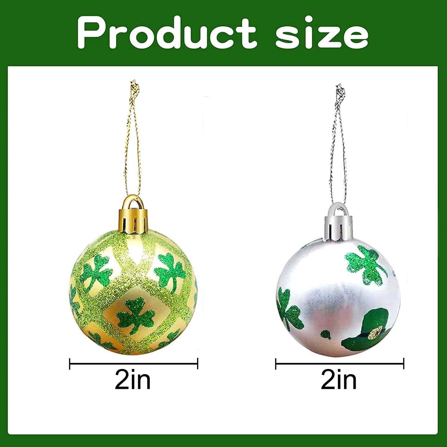 Iceyyyy 12 Pcs St Patrick Ornament Ball-St. Patrick's Shamrock Hanging Ball Ornament，Good Luck Clover Decoration Baubles for Home，Party，Festival Decor… (St. Patricks Balls)
