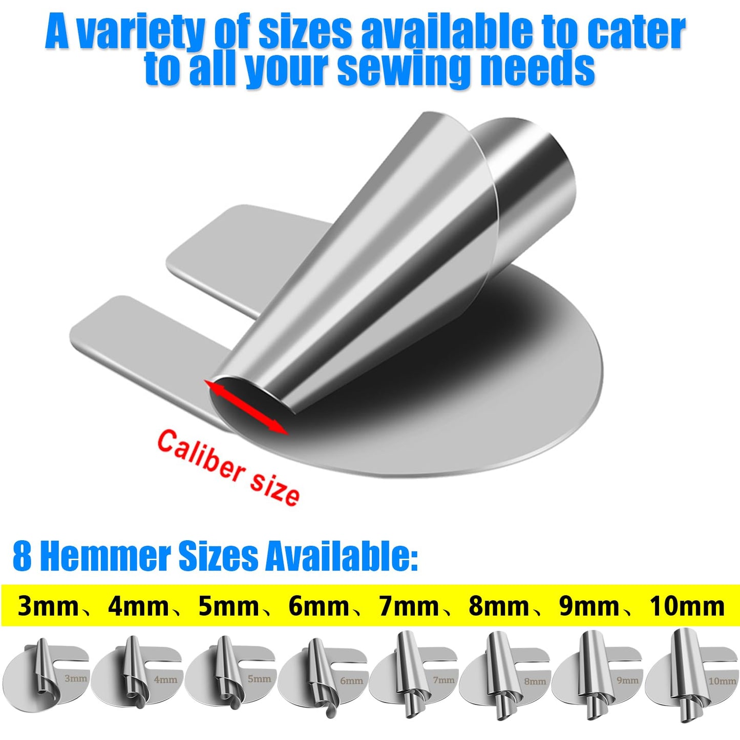 Sewing Rolled Hemmer Foot 8PCS Rolled Hem Presser Foot 3/4/5/6/7/8/9/10mm 8 Sizes Wide Rolling Hem Foot Sewing Machine Presser Feet Hemmer Home Industrial Curved Scroll Hemming Feet