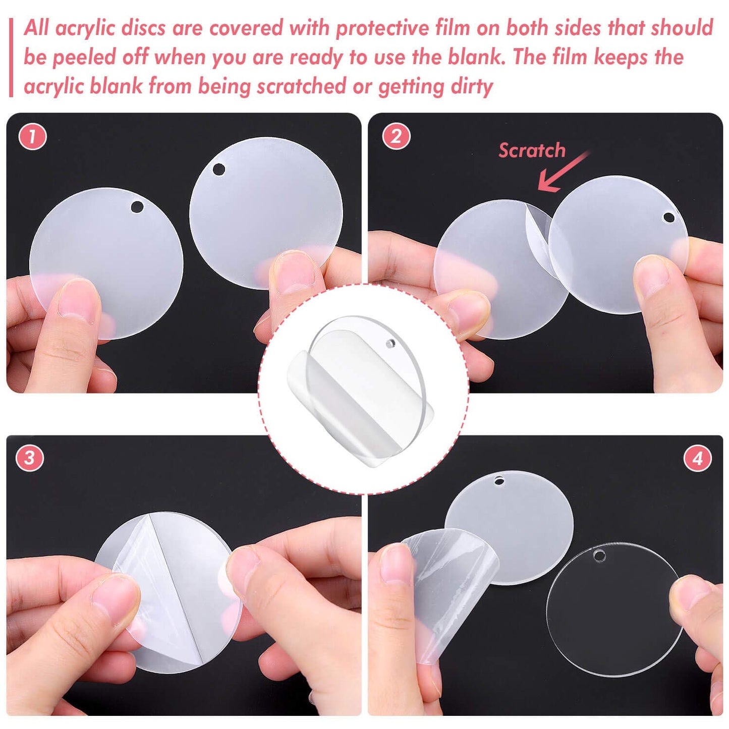 Audab Acrylic Keychain Blanks Kit - 120pcs Including Clear Acrylic Blanks, Keychain Tassels, Key Rings, Jump Rings for DIY Key Chain Vinyl Crafting