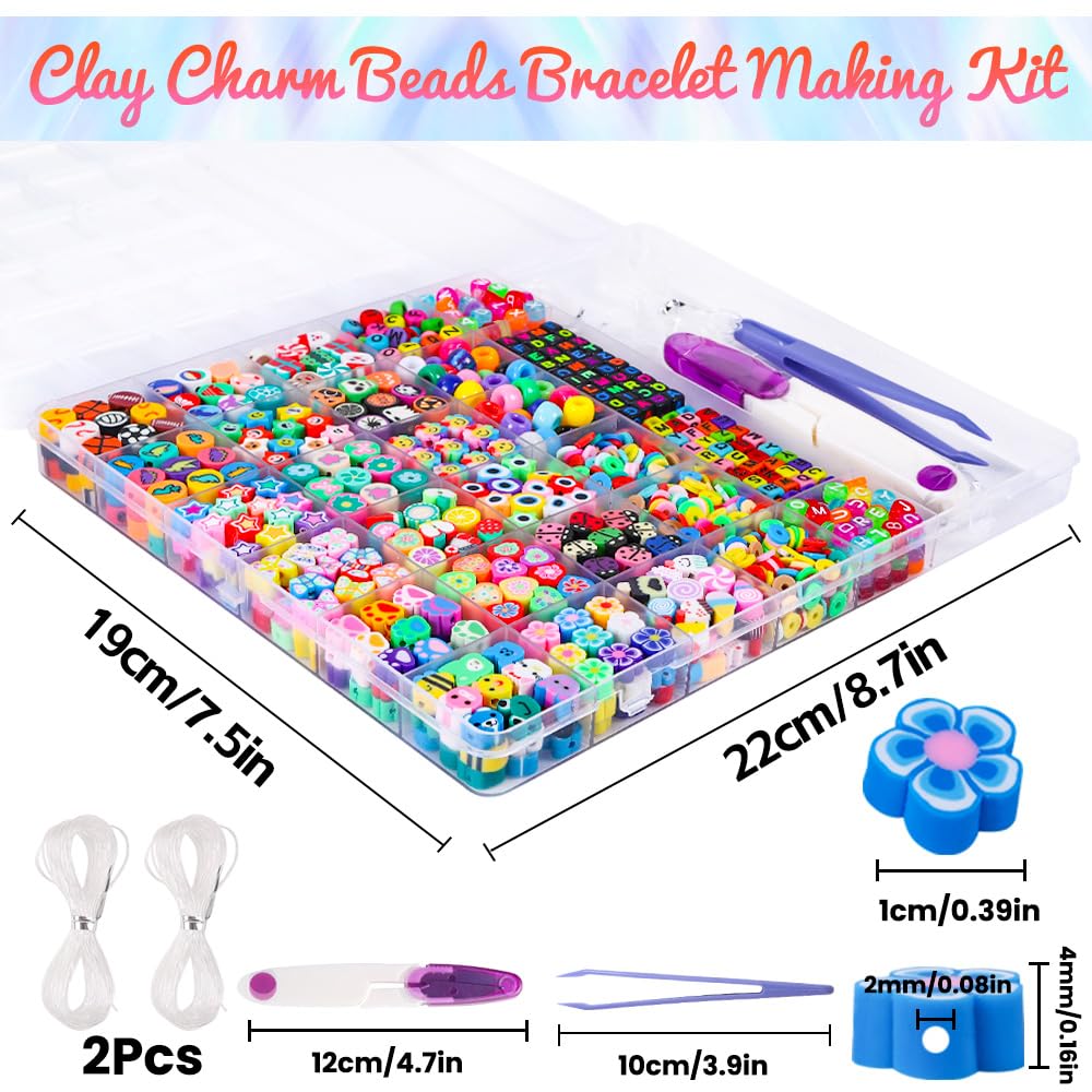 DULEFUN 960pcs Polymer Clay Beads Charms Bracelet Kit 24 Styles Cute Fun Clay Flower Butterfly Heart Animal Letter Pony Beads for Necklace Earring Making Women Girls DIY Accessories