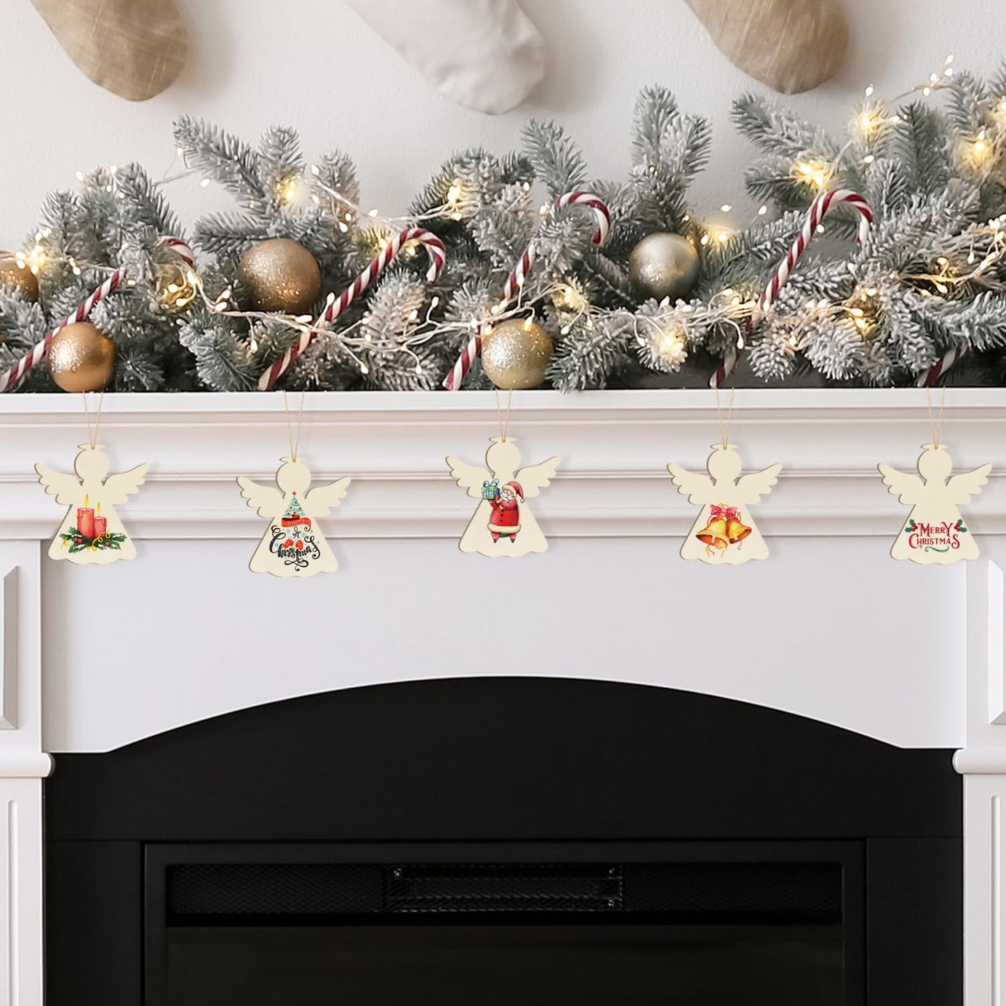 Wooden Christmas Ornaments to Paint - Angel Decoration Cutouts, Unfinished 24PCS, 3.5 x 3 inches, DIY Blank Unfinished Christmas Tree Wood Discs Ornament for Home Crafts Hanging