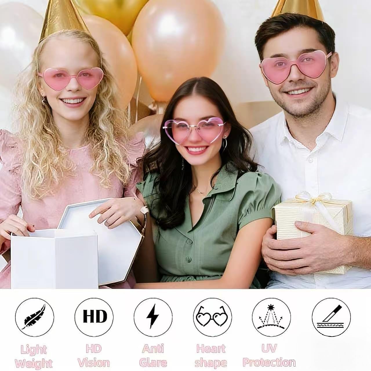 Colrea 12 Pairs Heart Sunglasses for Women Men, Trendy Heart Shaped Rimless Transparent Sunglasses, Colorful Frameeless Glasses, Bachelorette Party Favors