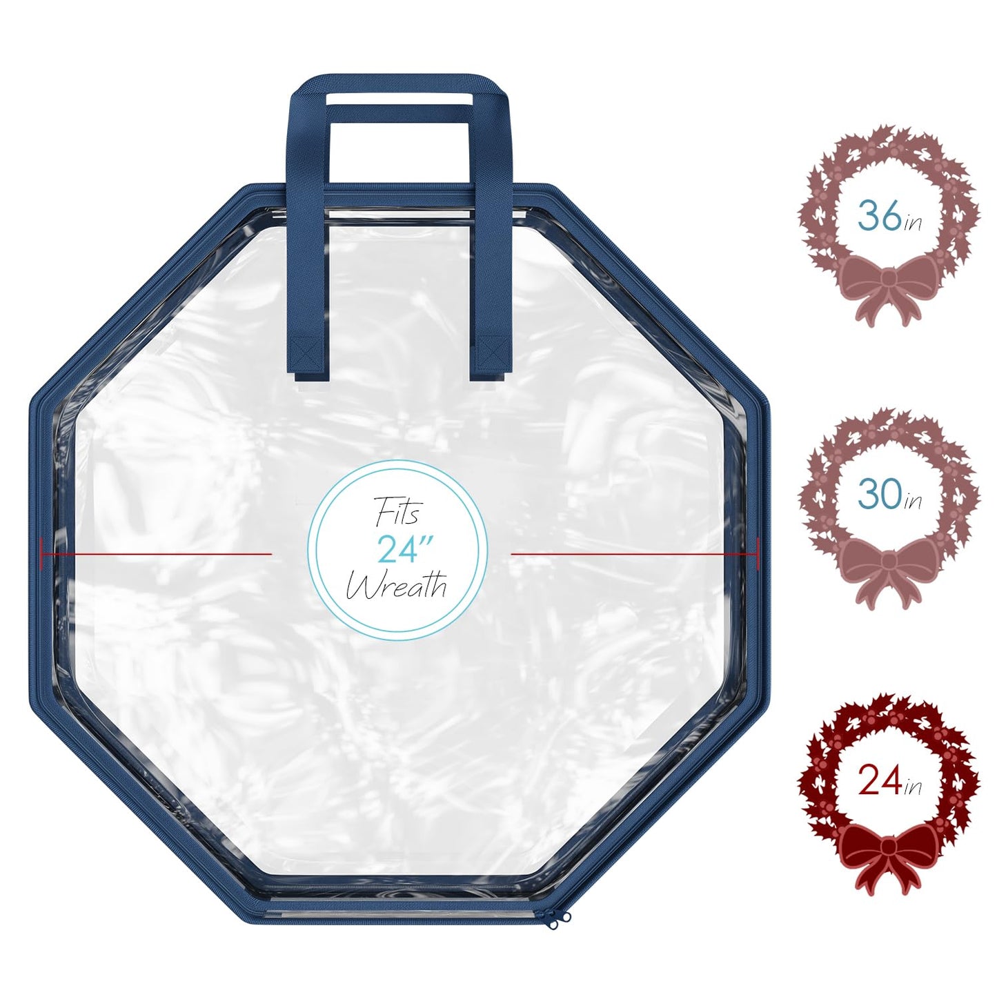 Hearth & Harbor Wreath Storage Container - Clear Christmas Wreath Storage Bag, Dual Zipper and Handles - 24" Premium Wreath Storage Organizer Box