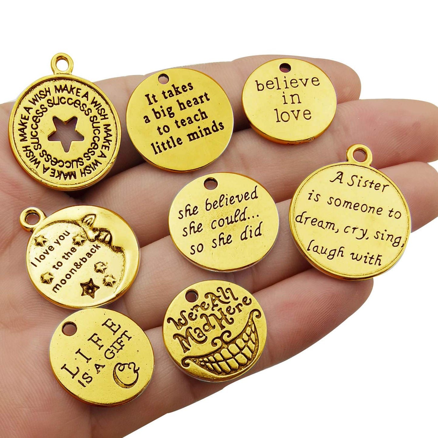 40pcs Antique Gold Inspiration Words Charms Craft Supplies Beads Charms Pendants for Jewelry Making Crafting Findings Accessory for DIY Necklace Bracelet (M511)