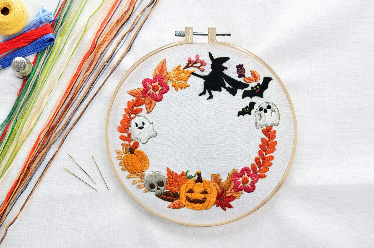 Nuberlic Embroidery Kits Cross Stitch Kit for Beginners Adults DIY Halloween Pumpkin Wreath Crafts