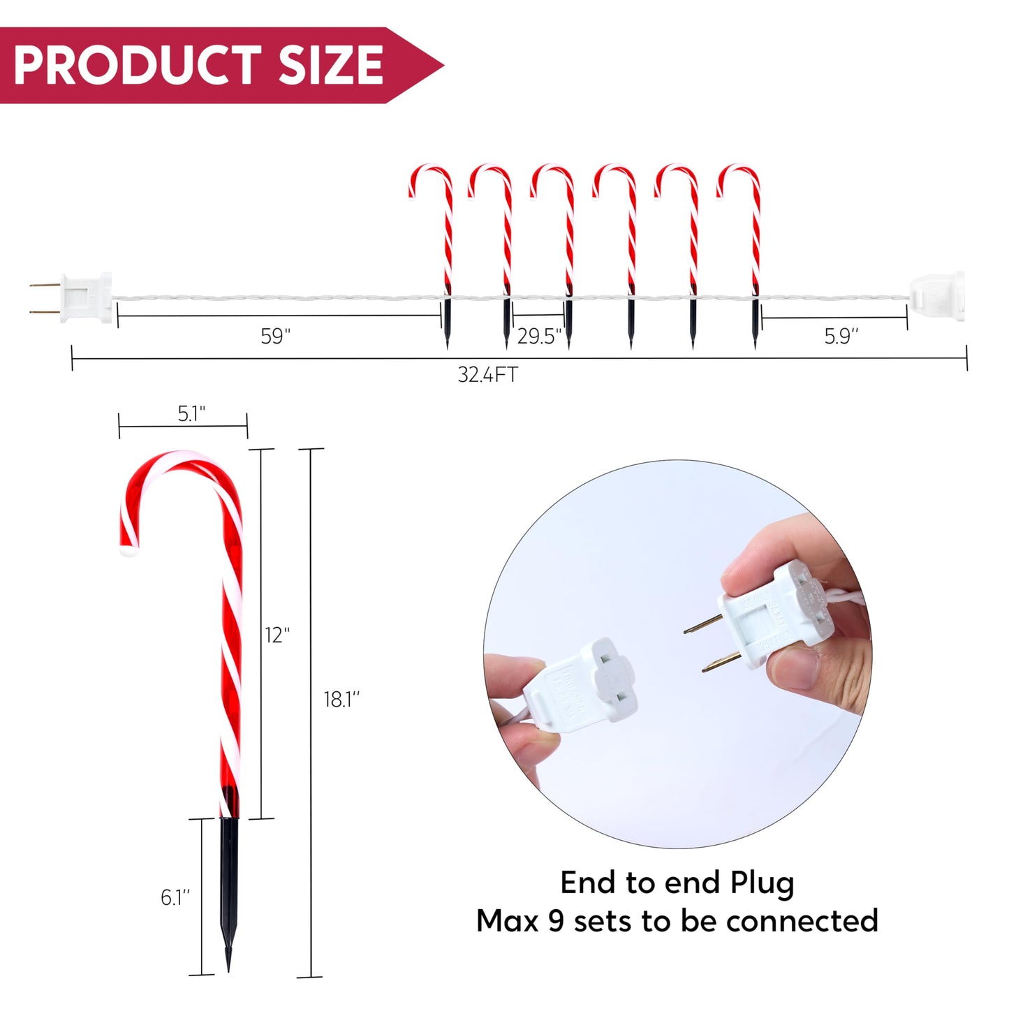 12 Pcs Christmas Candy Cane Pathway Markers Lights, 12” Stakes Lights, Outdoor Decorations for Holiday Xmas Indoor Yard Patio Garden Walkway