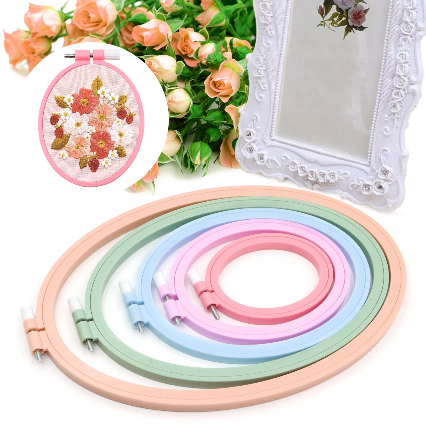 5 Pcs 5 Size Oval Embroidery Hoops, ABS Plastic Embroidery Hoops Cross Stitch Hoops Embroidery Frames for Sewing, Needlework, Embroidery Projects (Size-11.4", 9.6", 7.5", 5.7",3.9")