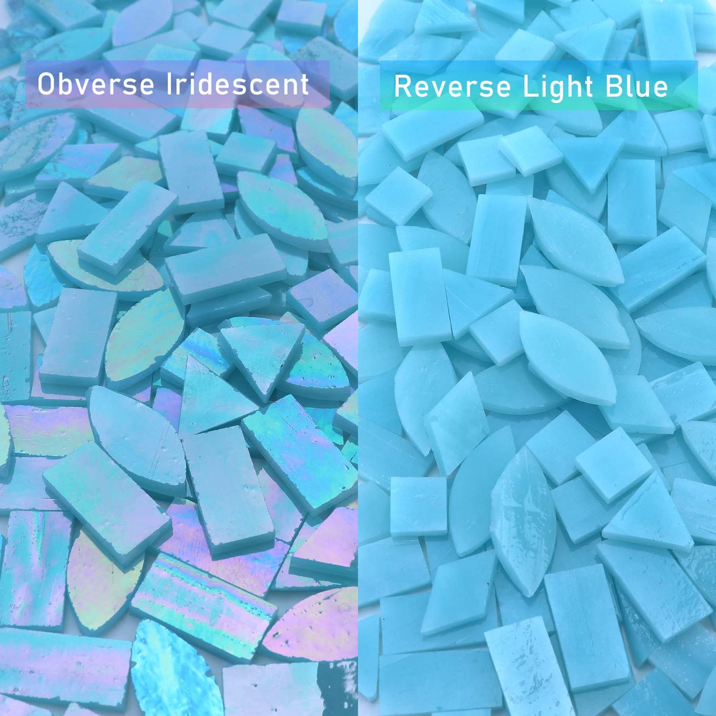 LITMIND Iridescent Glass Mosaic Tiles for Crafts, 240 Pieces 5 Shapes Mixed Stained Glass Sheets, Mosaic Kits for Adults (Iridescent Aqua)
