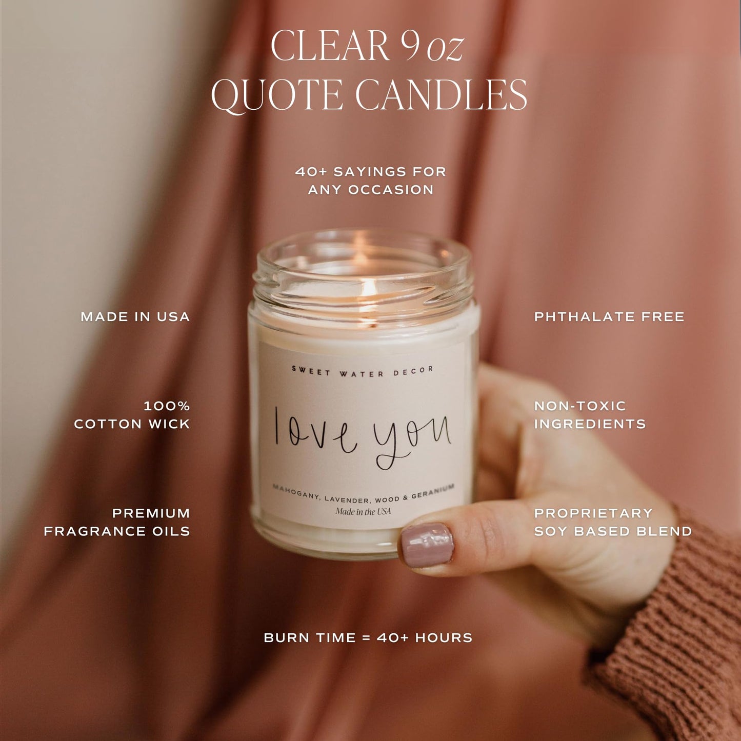 Sweet Water Decor, Best Mom Ever Candle - Sea Salt, Jasmine, Cream, and Wood Scented Soy Wax Candle for Mom - 9oz Clear Jar, 40 Hour Burn Time, Made in the USA