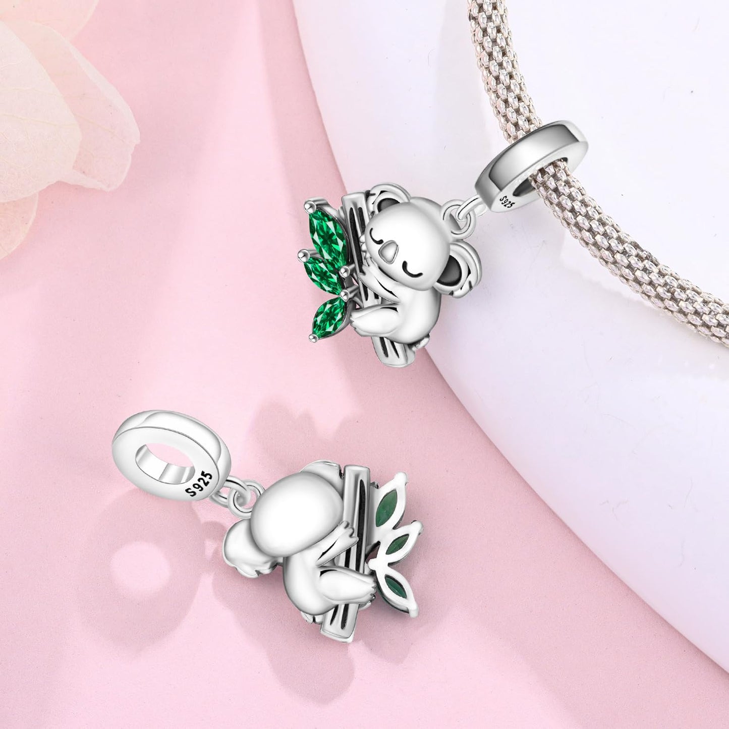 NUJIFFY 925 Sterling Silver Charms Beads for Bracelets Necklaces, Airplane Passport Sister Heart Coffee Music Book Travel Pendant, Pink Color Cute Animal Jewelry Graduation Birth Gifts for Women Men (Koala Charms)