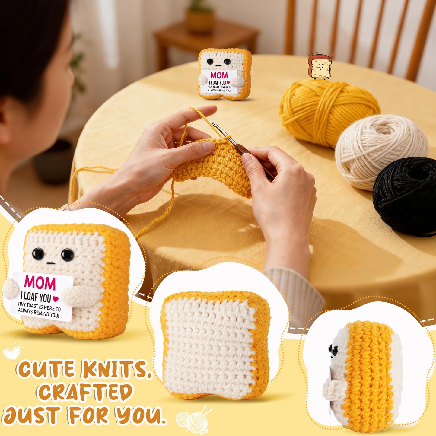 Mothers Day Pun Gift for Mom from Daughter Son- Handmade Cute Loaf Crochet Toast - I Love You Funny Presents for Moms Bonus Mamas Mother-in-Law Birthday, Valentine's Christmas Stocking Stuffers