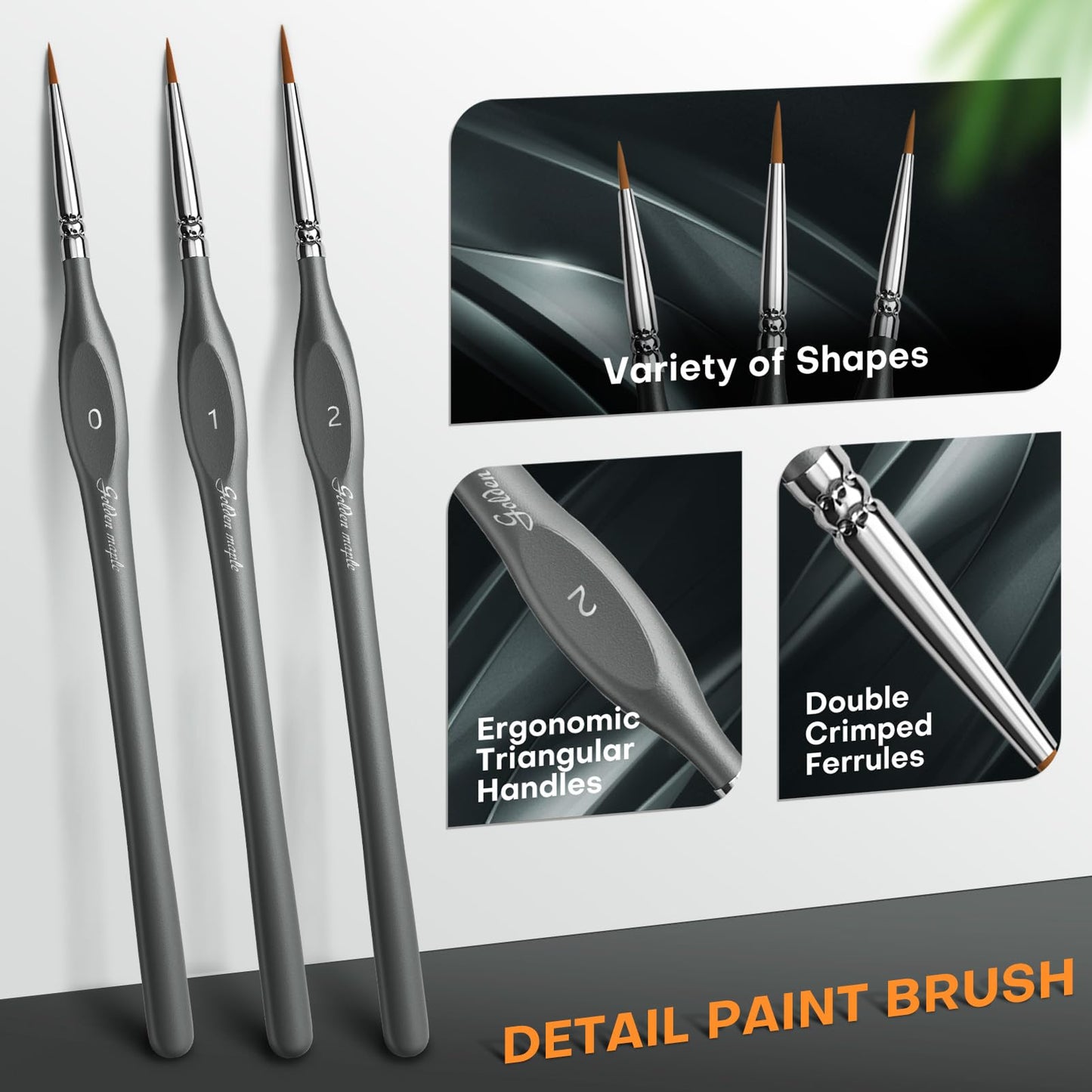 Golden Maple Miniature Paint Brushe 15pcs - Micro Detail Paint Brush Set, Small Fine Model Brushes for Acrylic, Watercolor & Paint by Number, Figurine - Gray, Size 0 1 2