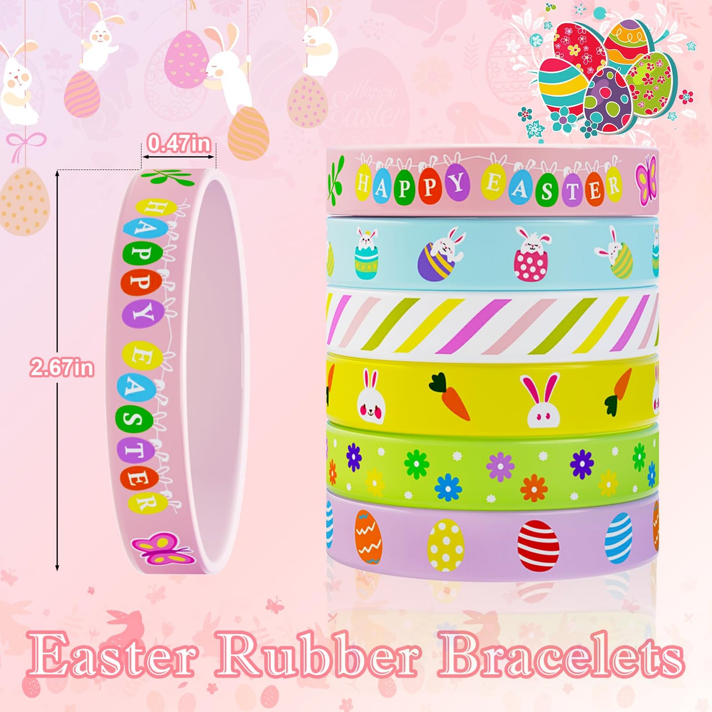 Easter Rubber Bracelets for Kids 30PCS Easter Basket Stuffers Silicone Wristbands Bulk Easter Party Favors Supplies for Kids Easter Egg Fillers Goodie Bag Stuffers Gifts Classroom Prizes Accessories