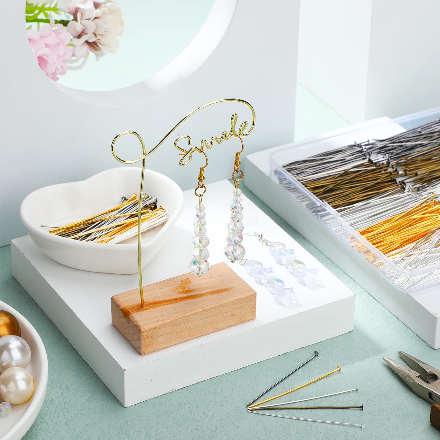 500 Pieces Flat Head Pins for Jewelry Making 2 Inch Straight Head Pins Metal End Headpins DIY Head Pin Findings with Plastic Box for Craft Earring Bracelet Necklace Pendant Supplies (Mixed Colored)