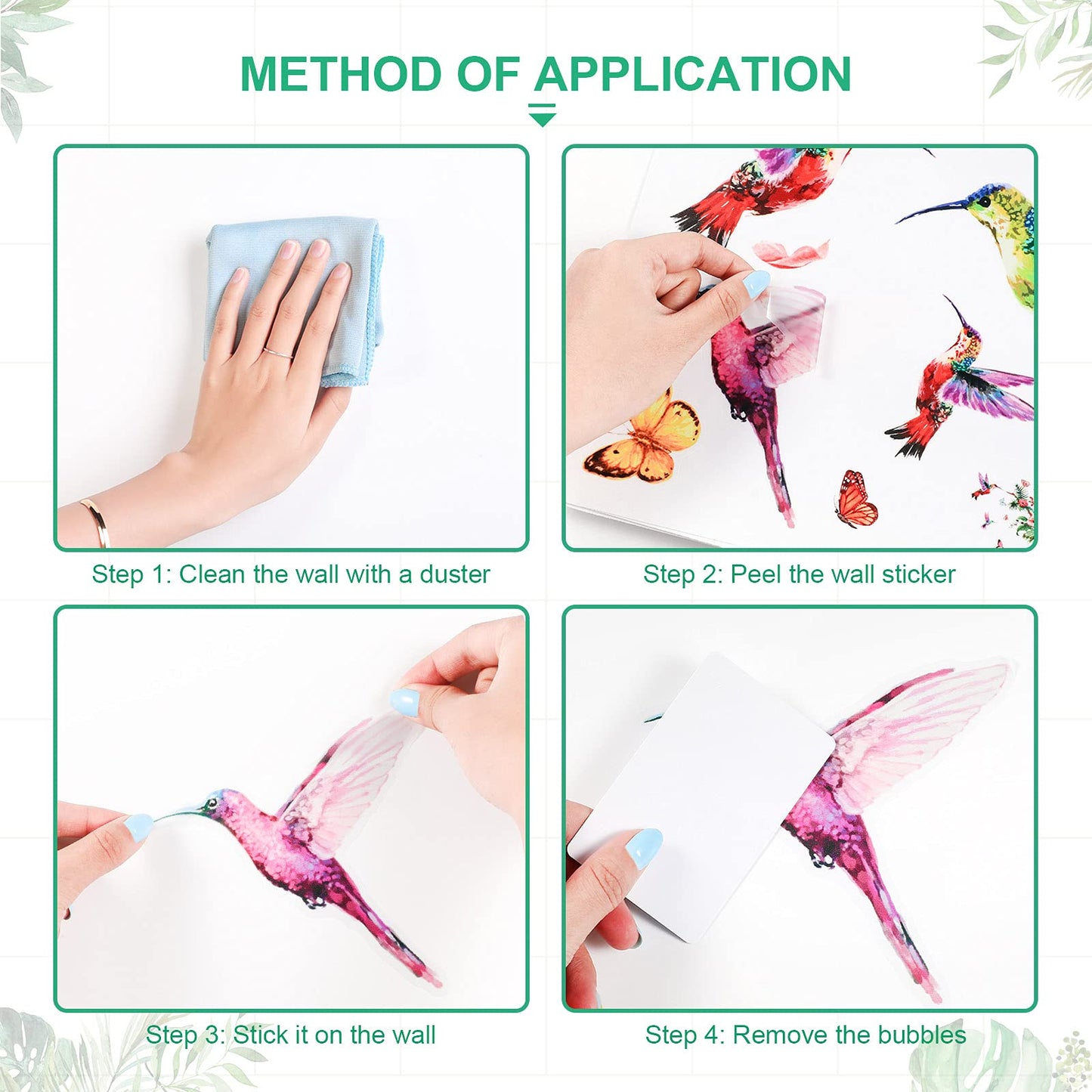 Hummingbirds Wall Decals Peel and Stick Birds Vinyl Wall Stickers Butterfly Flowers Colorful Wall Stickers Hummingbird on The Tree Branch Flower Decals Garden Living Room Bedroom TV Wall Decorations