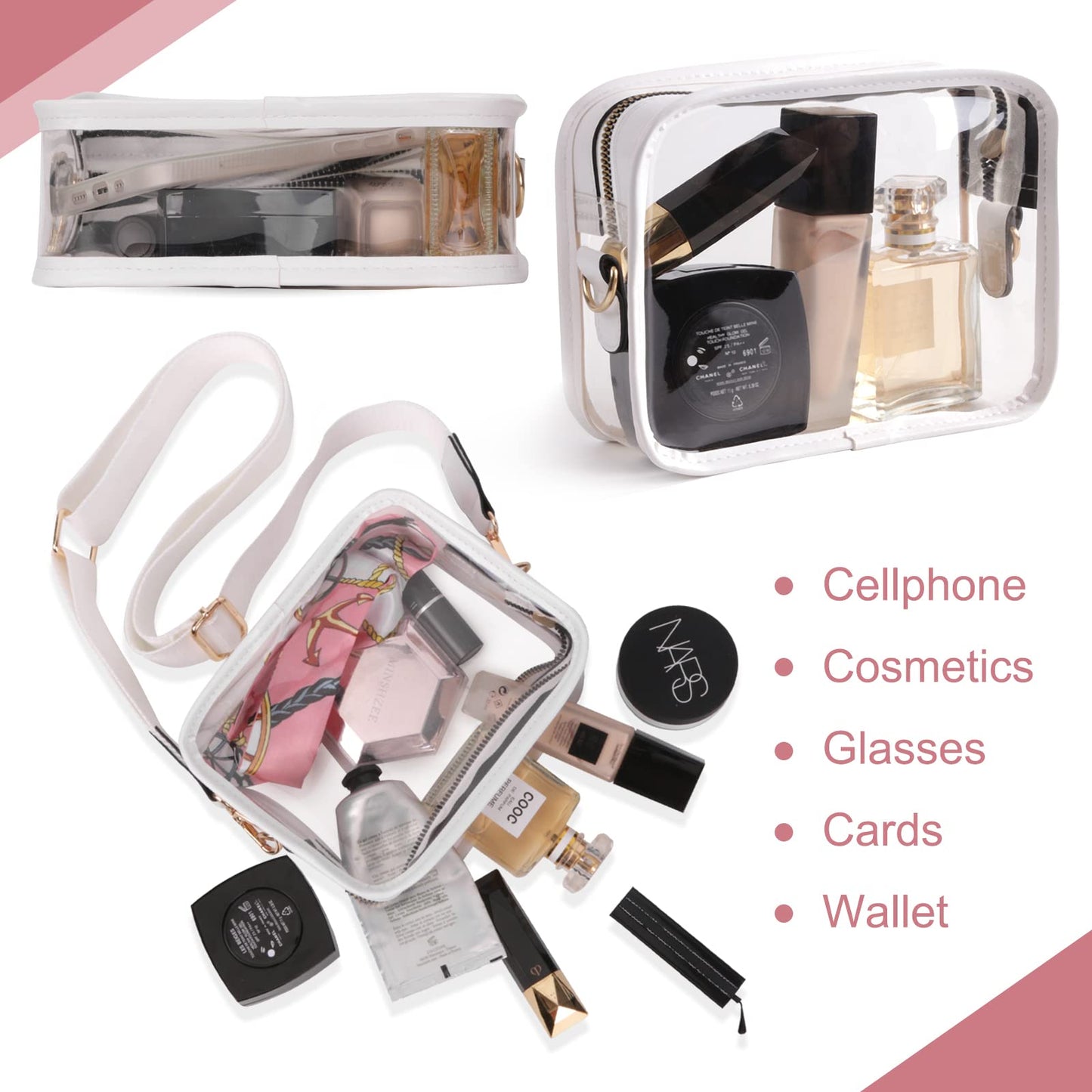 Juoxeepy Clear Bag Stadium Approved Purse Concert Crossbody Sports Events PVC Shoulder Clutch