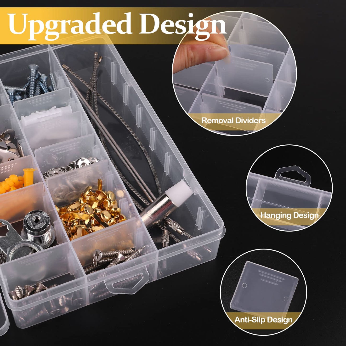 2 Pack 24 Grids Clear Plastic Organizer Box, Storage Container with Adjustable Divider, Craft and Bead Storage Organizer Box for DIY Jewelry Tackles with 2 Sheets Label Stickers