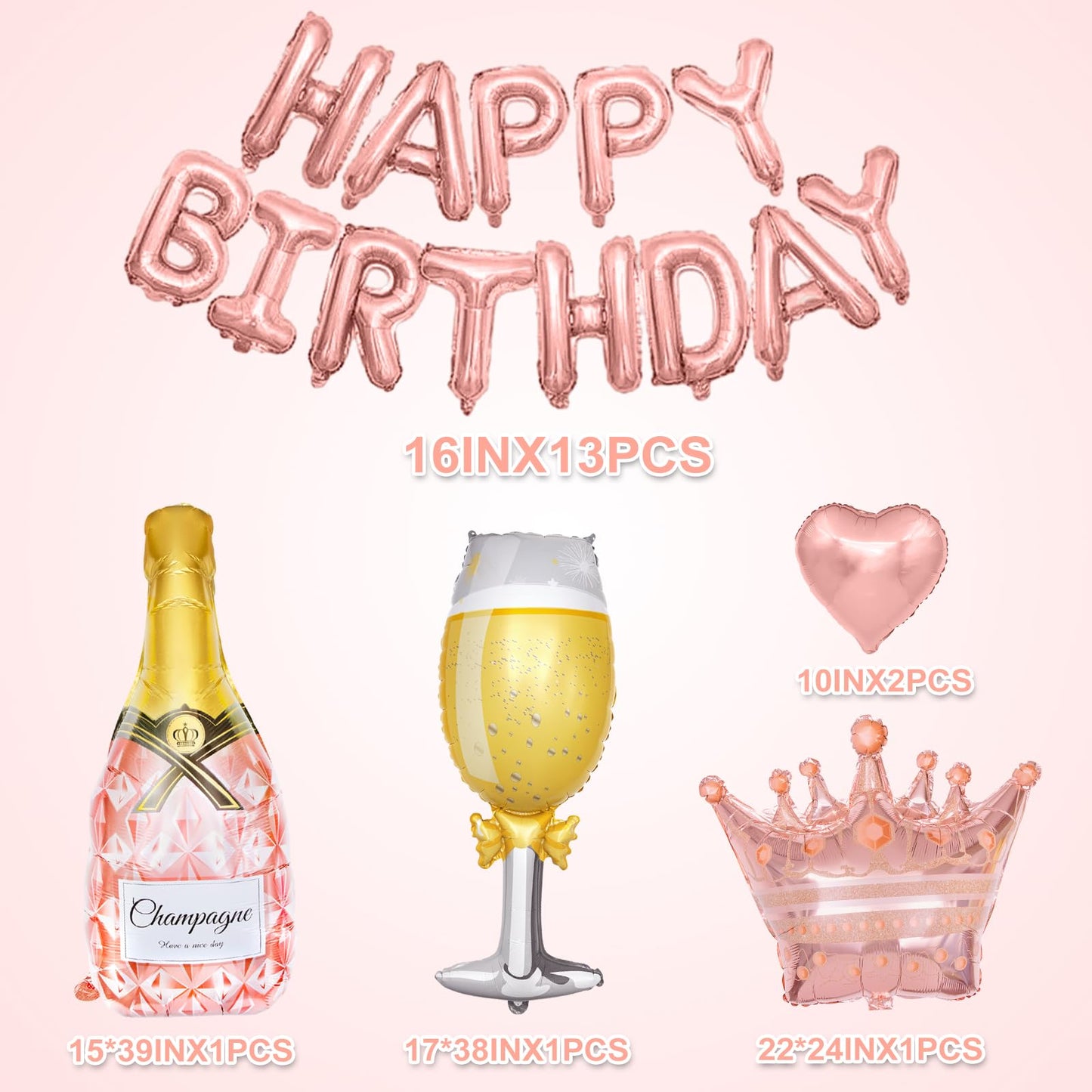 Amandir Rose Gold Birthday Party Decorations for Women Girls, Rose Gold Pink Confetti Foil Balloons, Butterfly, Fringe Curtain, Happy Birthday Banner, Cake Topper for30th 40th 50th 60th Supplies Decor