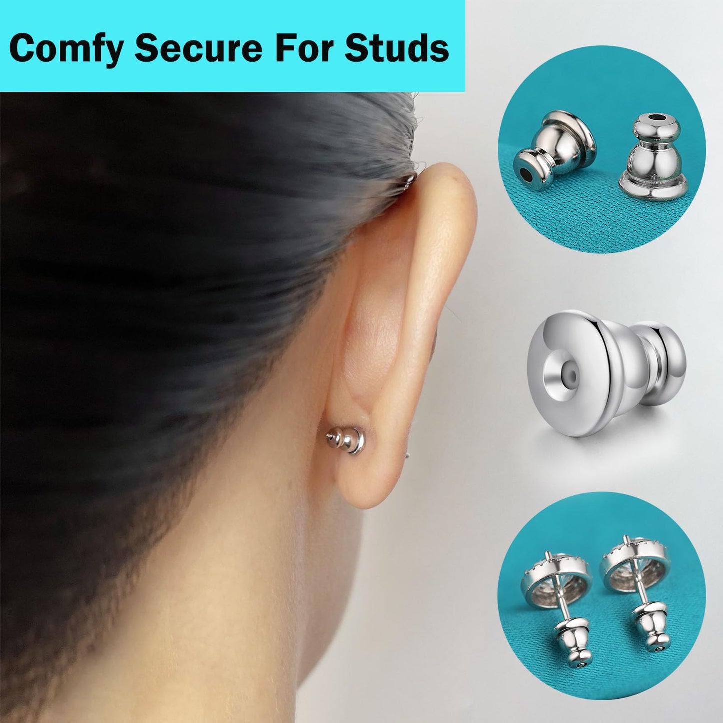 Catinee Earring Backs Replacements,14k Plated White Gold Earrings Back for Studs Secure,Hypoallergenic Earring Backs Apply to Earring Backs for Droopy Ears(6pcs/3pair)