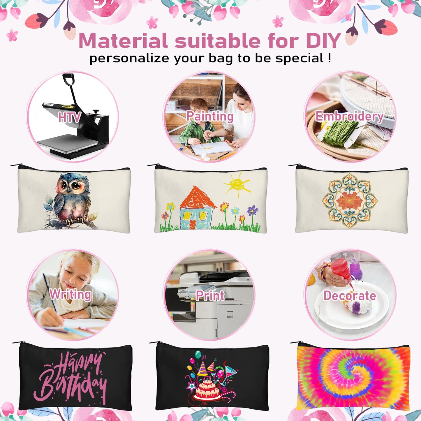 Legigo 20 Pack Blank DIY Craft Bag Canvas Pencil Case Blank Makeup Bags- Beige & Black Canvas Pencil Pouch Bulk Canvas Cosmetic Bag Travel Toiletry Bag Canvas Zipper Bag for Over 36 Months Years Kid