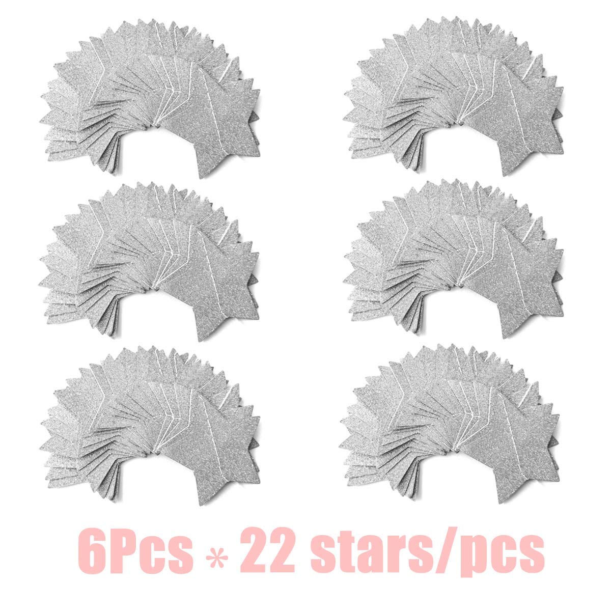 6 Pcs Glitter Silver Star Paper Garland Christmas Birthday Party Decorations Sparkling Bunting Banner Hanging Decorations for Bridal Shower Baby Shower Bachelorette Party Wedding Holiday (50 Feet)