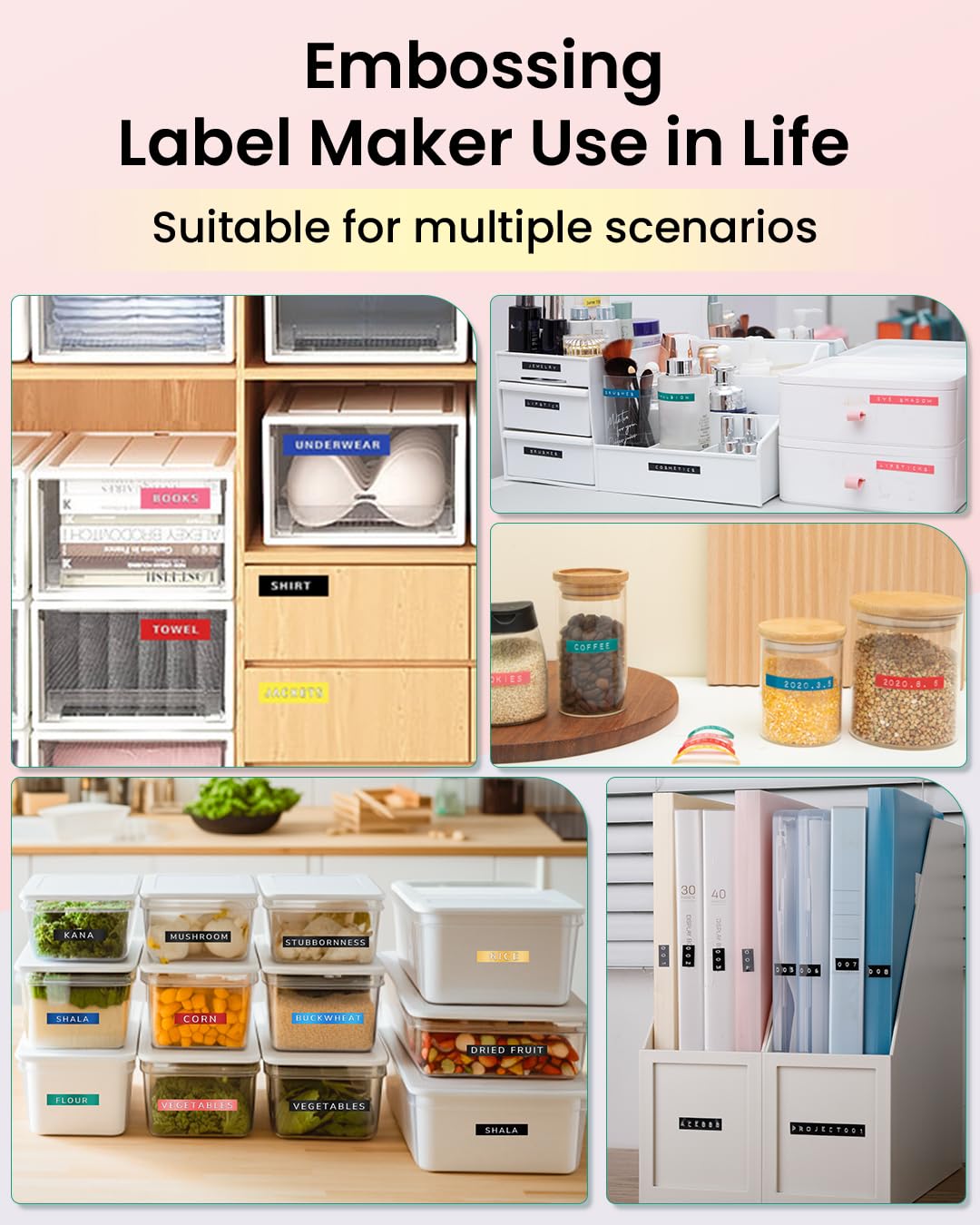 Phomemo E975 Embossing Label Maker Machine with 6 Tapes, 3D Vintage Embossed Label Maker Writer, Handheld Old School Label Maker with 6 Rolls Embossing Tapes for Office Home Organization and DIY -Pink