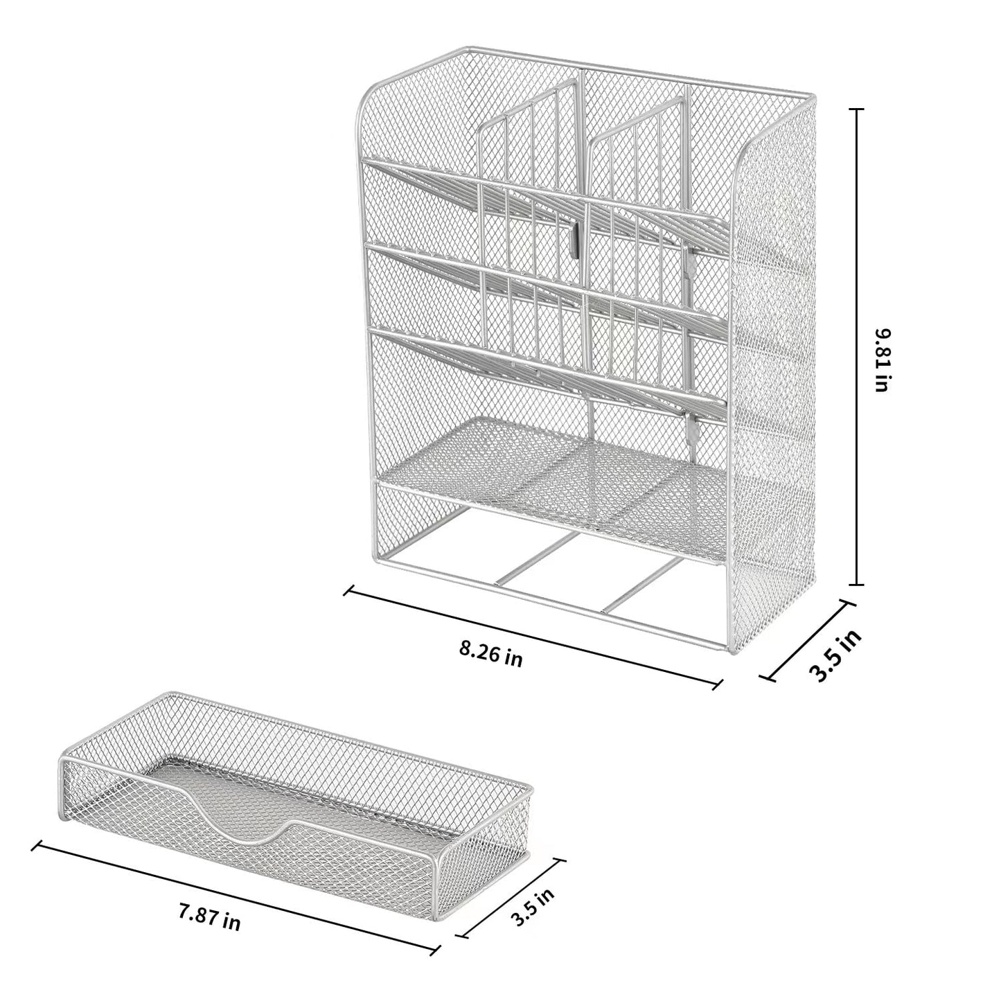 Spacrea Pen Holder Desk Organizer - Desk Organizers and Accessories, Pencil Holder with 10 Compartments and 1 Drawer (Silver)