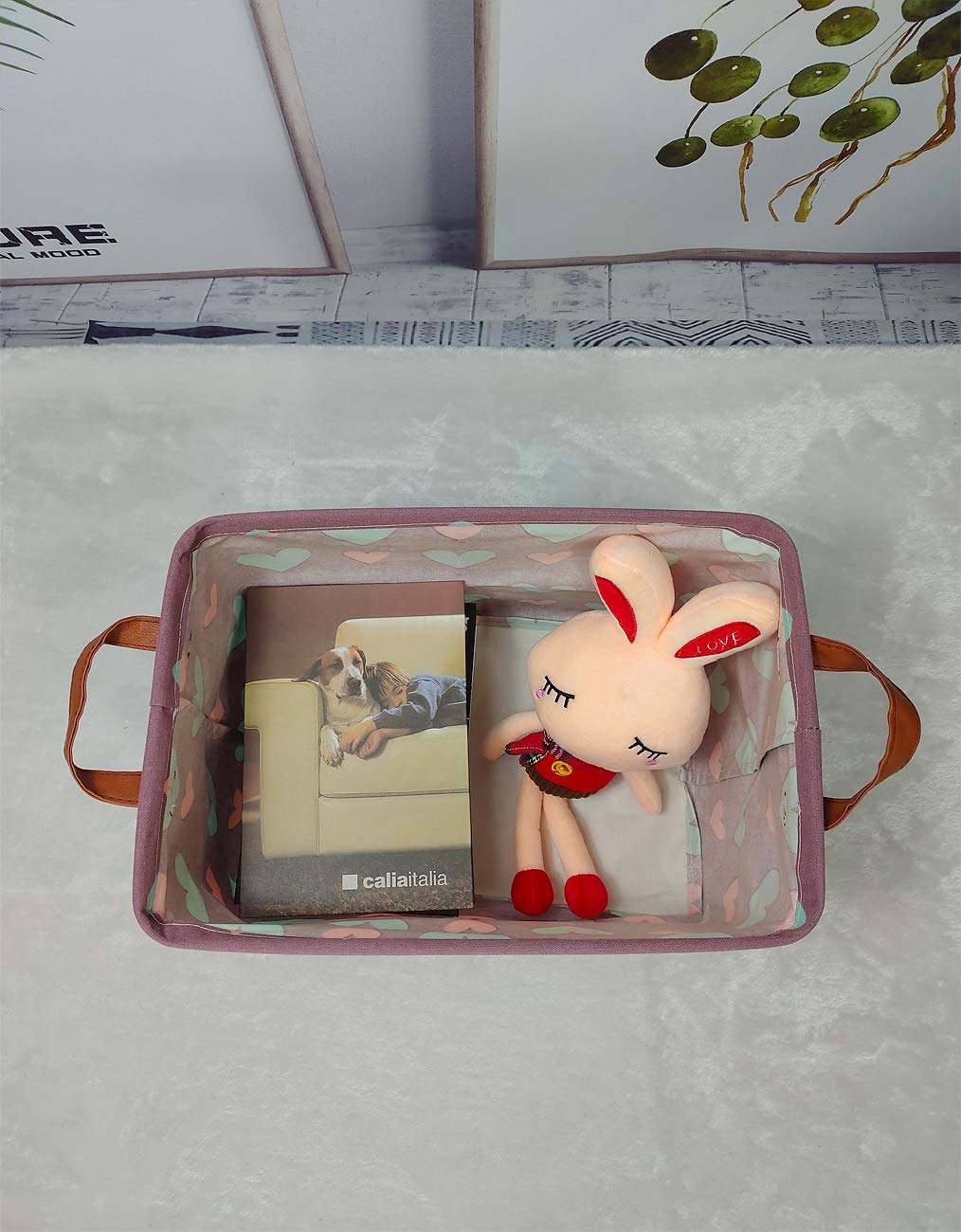 ASKETAM Kid Cute Rectangle Toy Box for Girl, Baby Collapsible Toy Storage Bin Nursery Child Playroom Bedroom Decor Clothes Storage Bin Gift Basket(Love in purple)