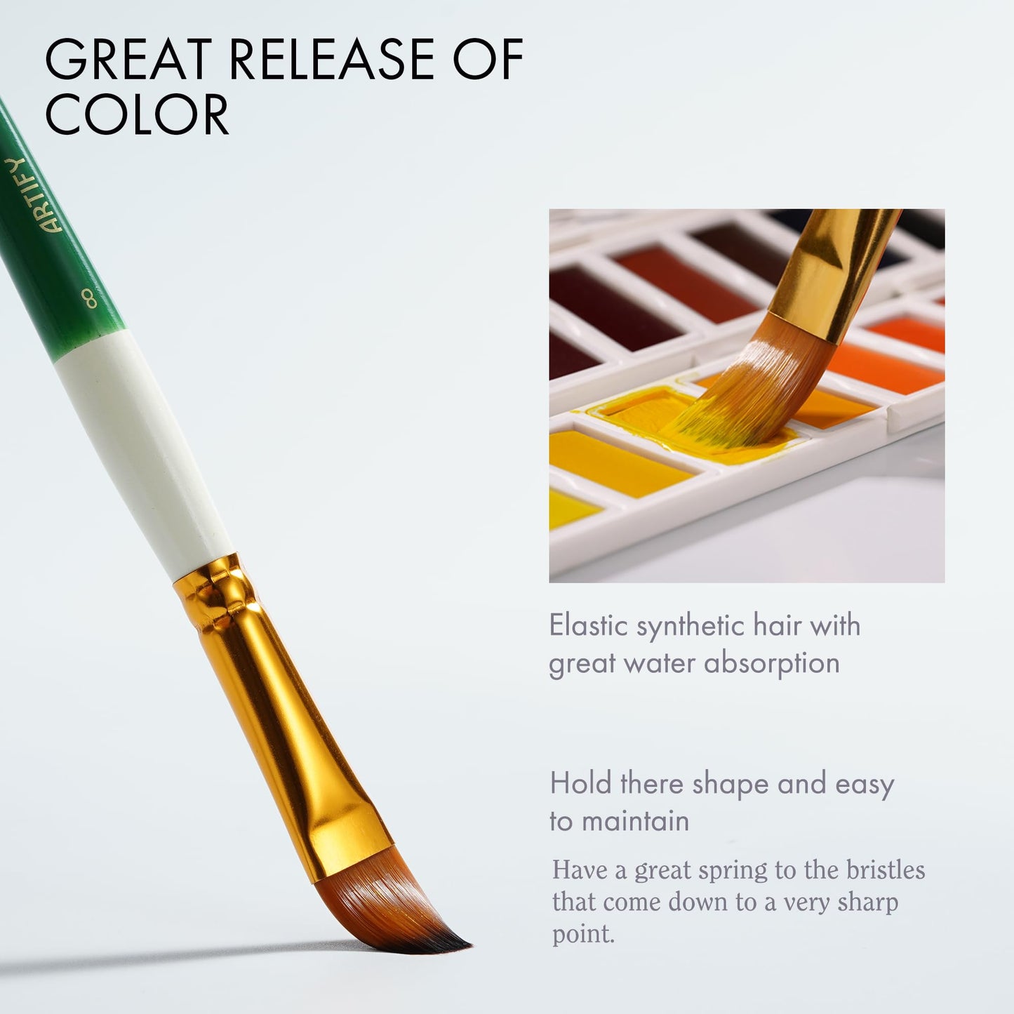 18 Piece Paint Brush Set, ARTIFY 15 Acrylic Paint Brushes, Palette Knife, and 2 Sponges, Professional Artist Paint Brushes for Acrylics, Watercolors, Gouache, Canvas, and Face Painting, Green