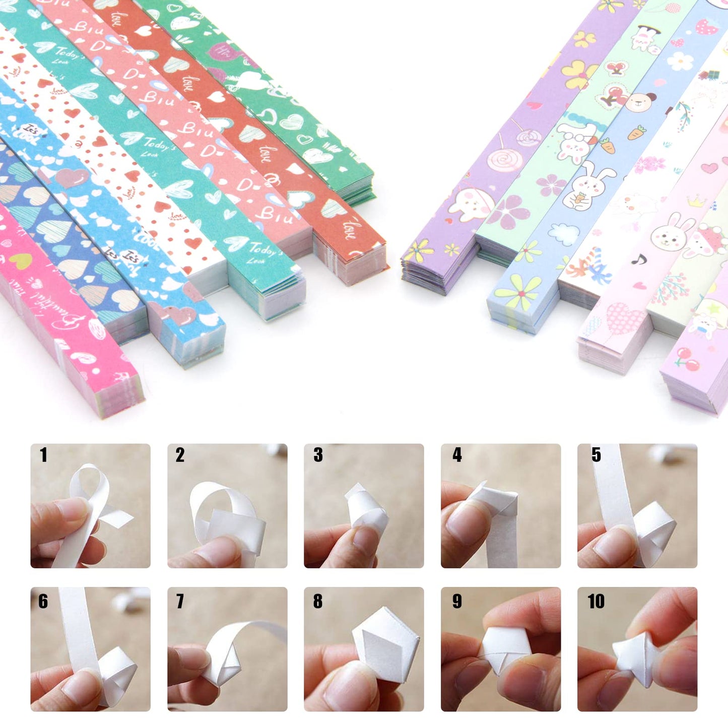 2240 Sheets Origami Star Paper Strips with 4 Different Designs of Cute Cartoon Origami for DIY Handcrafts