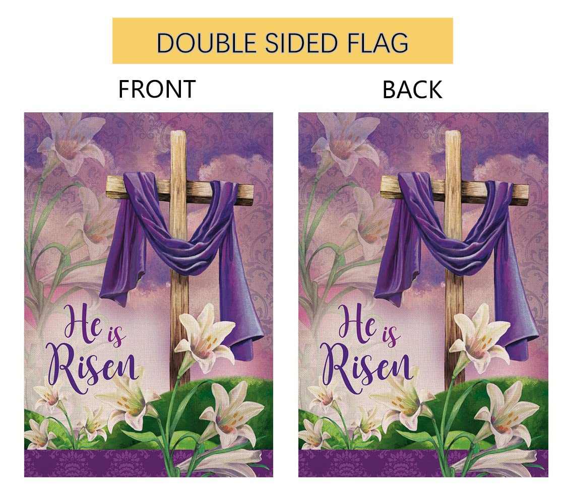 Sambosk He is Risen Spring Easter Small Garden Flag Vertical Double Sided Burlap Welcome Farmhouse Yard Outdoor Decoration 12 x 18 Inches
