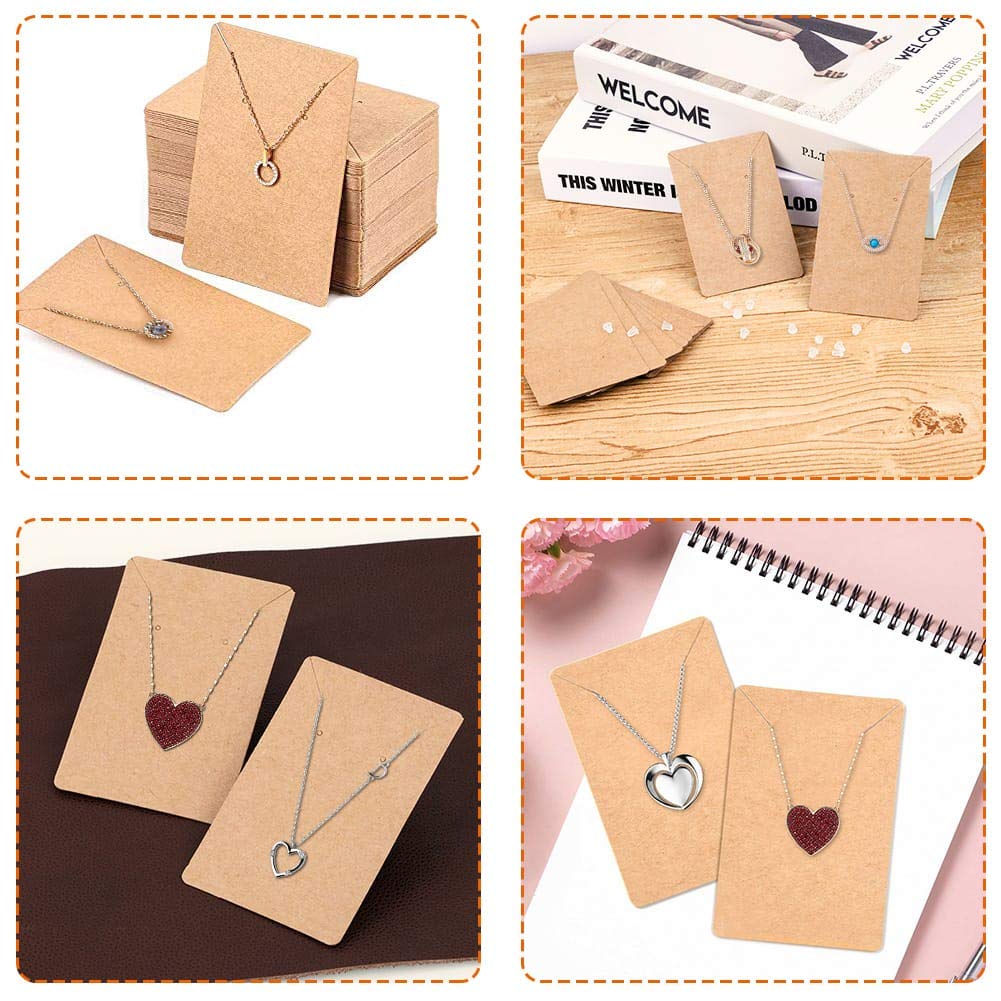 Anezus 100 Pcs Earring Display Cards with 200 Earring Backs and 100 Self-Sealing Bags for Earrings, Necklace & Jewelry Display, Kraft Color 3.5x2.4 Inches