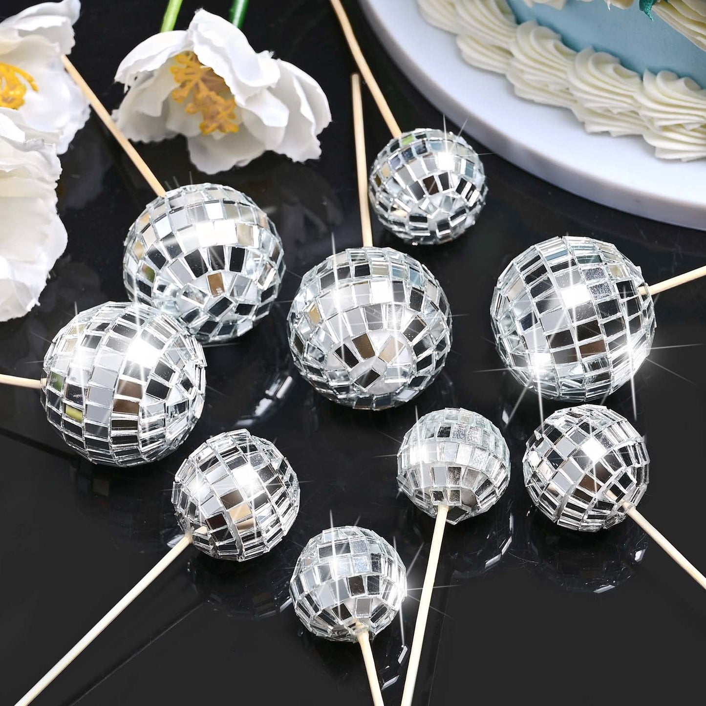 JOERSH 23pcs Disco Ball Cupcake Toppers Happy Birthday Cake Topper - 1970s Disco Ball Cake Picks Disco Theme Cake Decorations for Disco Theme Party 70s Disco Party Favor