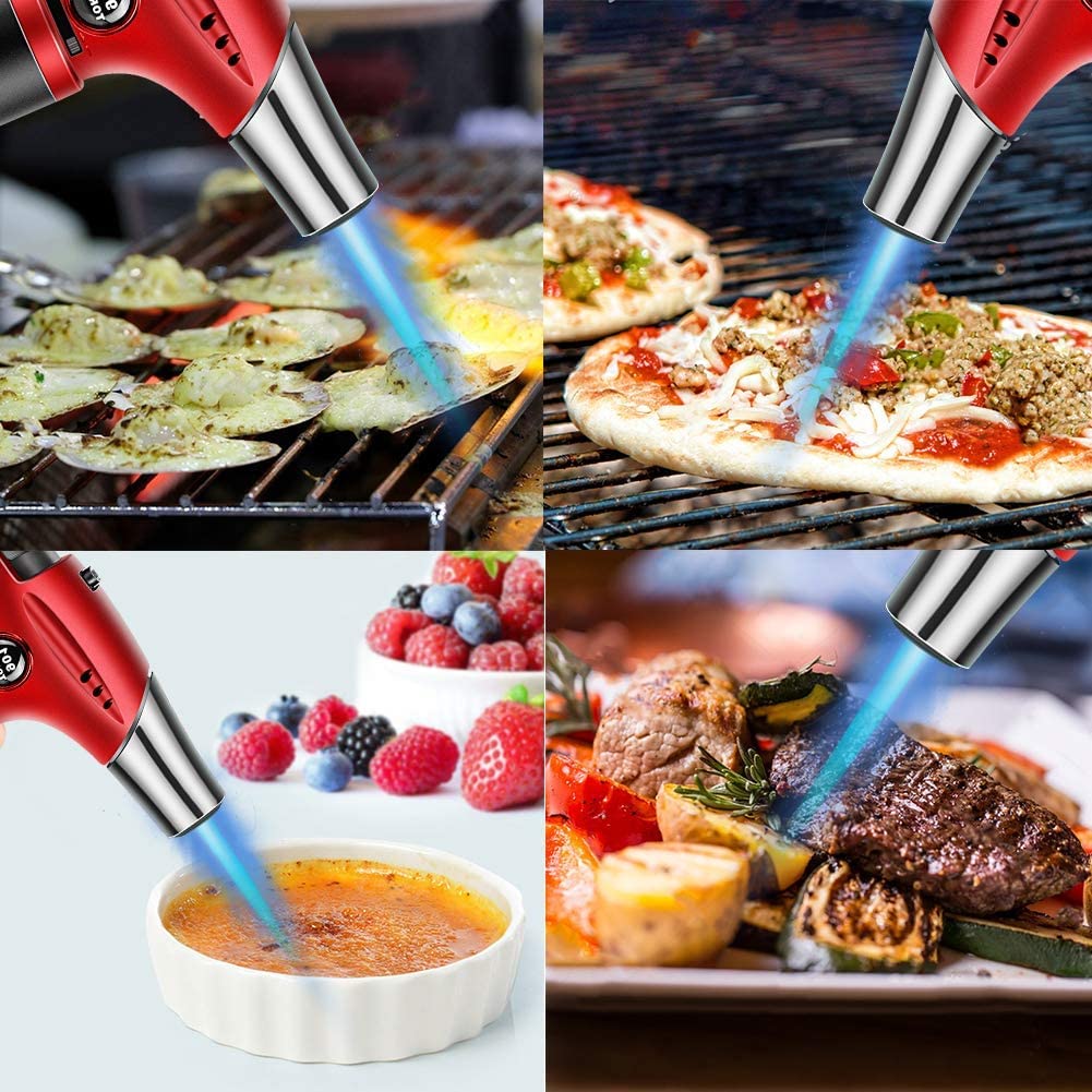 Blow Torch, Professional Kitchen Cooking Torch with Lock Adjustable Flame Refillable Mini Blow Torch Lighter for BBQ, Baking, Brulee Creme, Crafts and Soldering(Butane Gas Excluded)