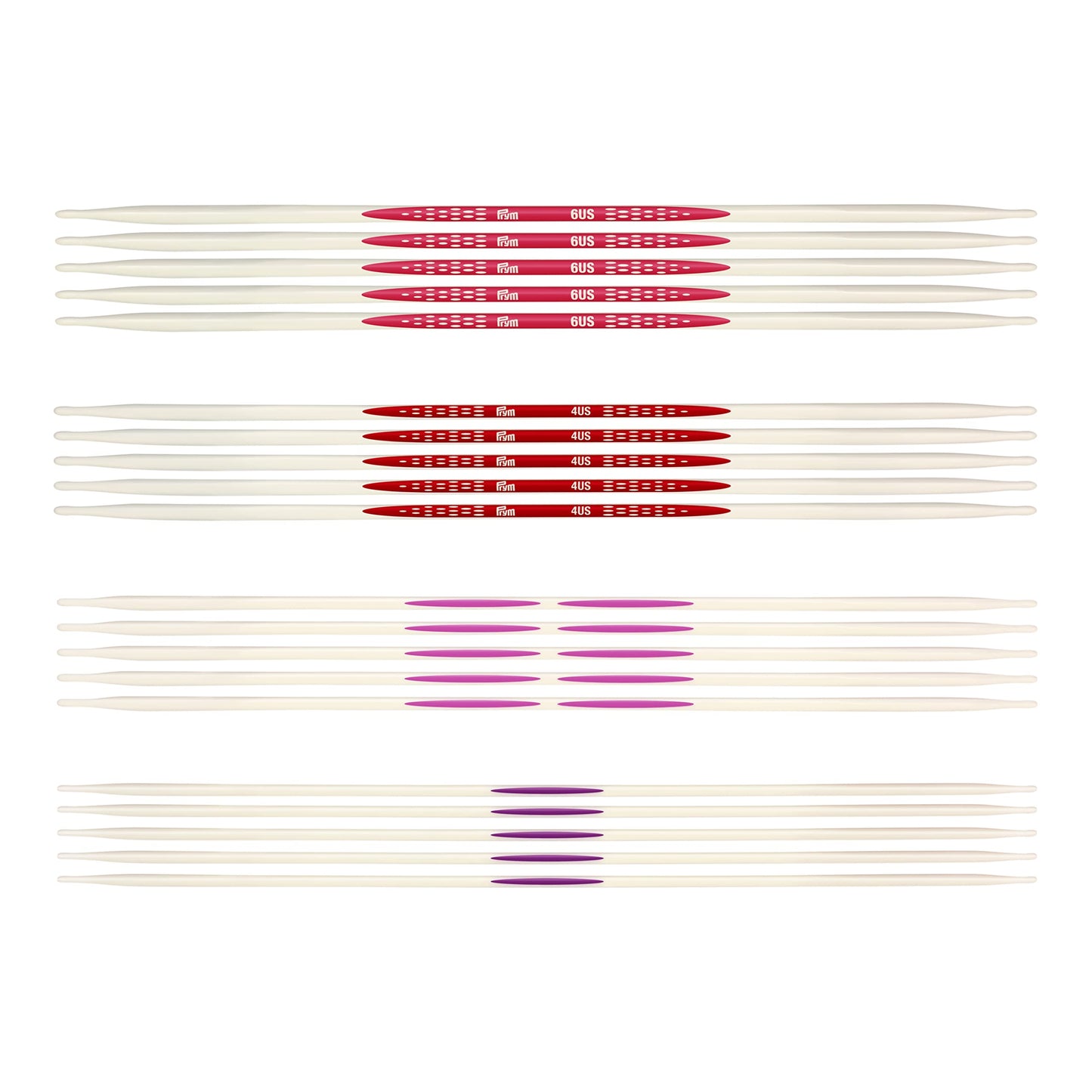 Prym Ergonomics 8" Double Point Set, Size US 1, 2, 4 & 6 Knitting Needles, Assorted 20 Count