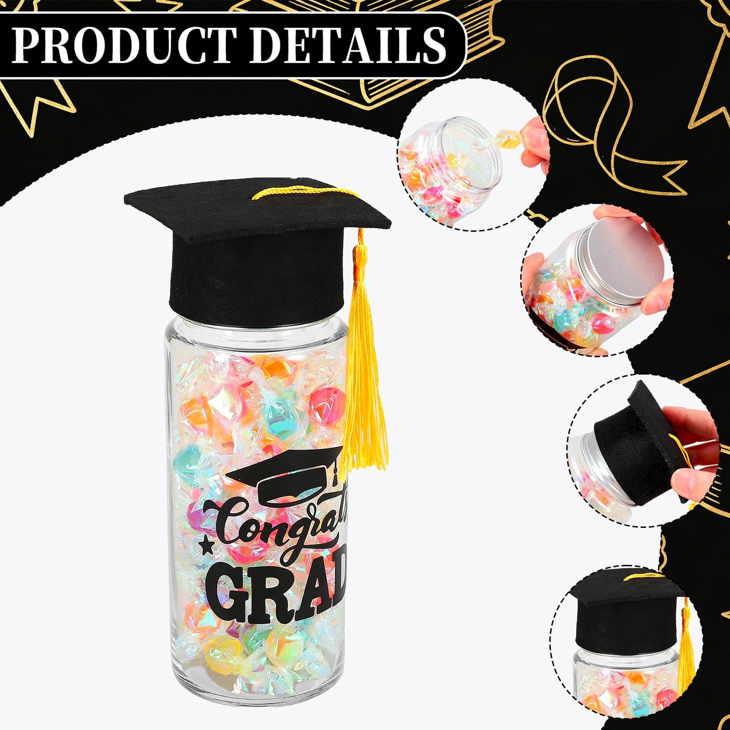 Whaline 20Pcs Graduation Plastic Cups with Lids and Felt Cap Decor Clear Party Drinking Cups Congrats Grad Reusable Tumblers for Graduation Party Supplies