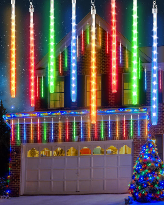 Multicolor 20 Tubes Meteor Shower Icicle Light 480 LED Raindrop Lights with Timer Function Cascading Falling Rain Lights for Holiday Party Christmas Decorations