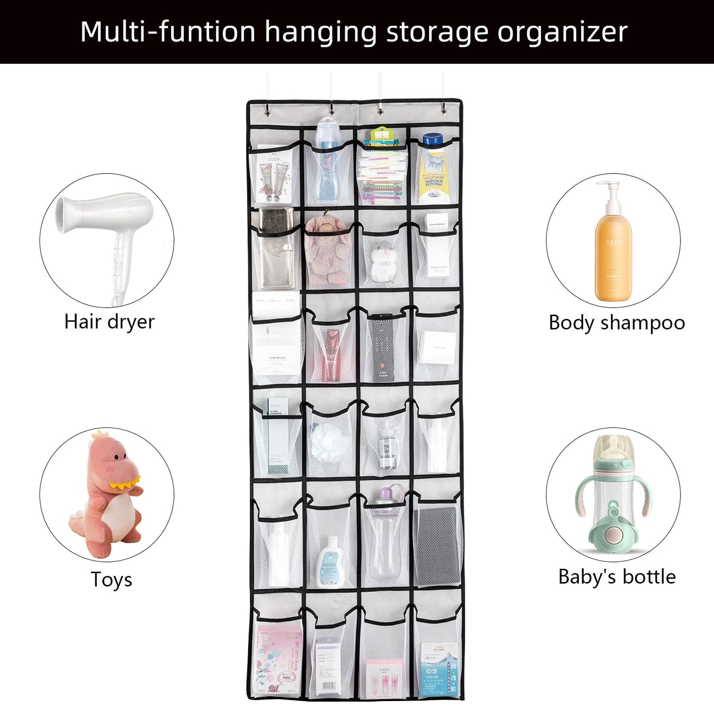SAVERHO Over the Door Shoe Organizer, Hanging Shoe Organizer with 24 Mesh Large Pockets Door Shoe Rack Organizer for Men Women Kids Hanging Shoe Storage Bag.(White