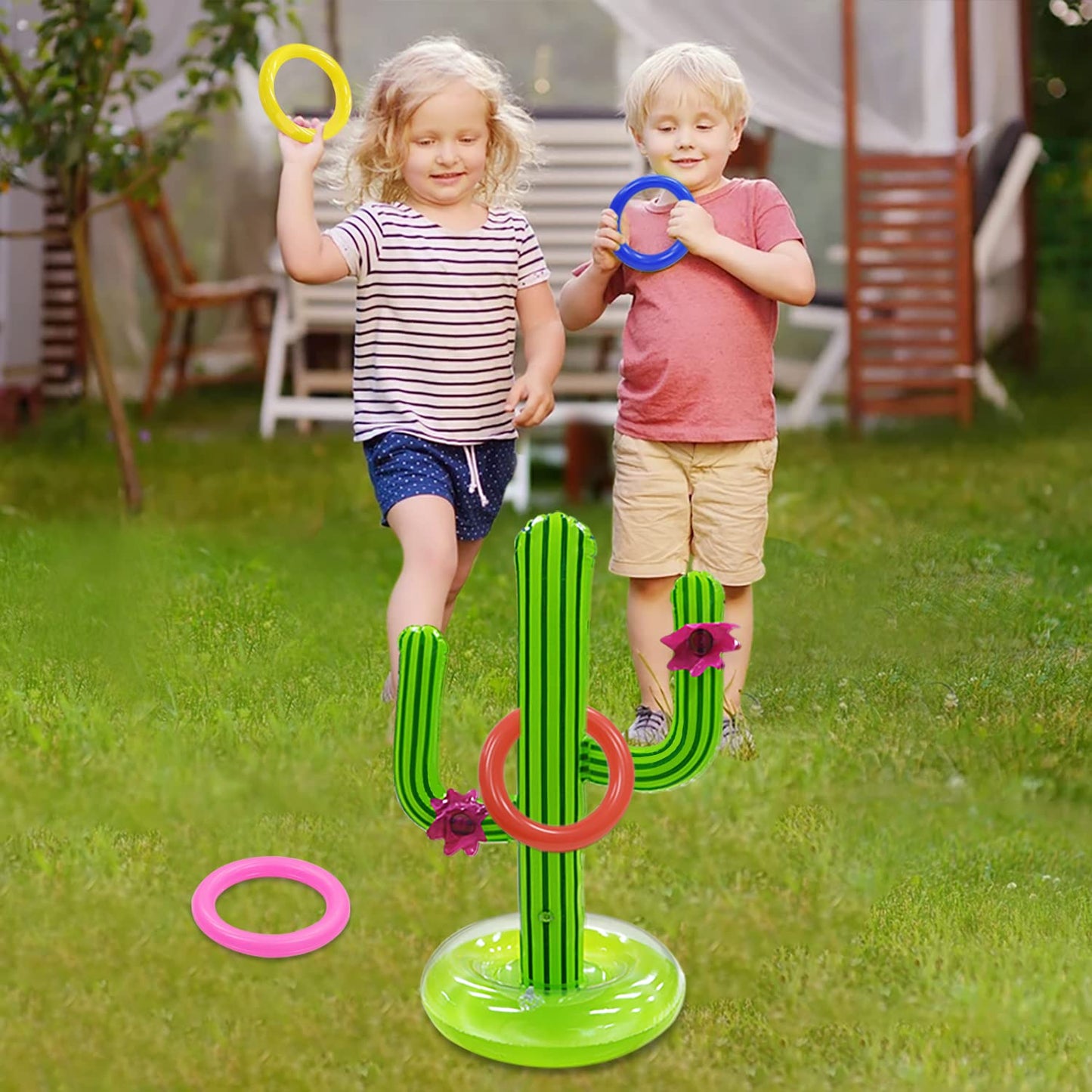 Gemle Pool Toys Games Set,Pool Basketball Hoop Inflatable Cross Ring Toss Game and Inflatable Cactus Kids for Teens Adults and Family (3 Set Water Toys)