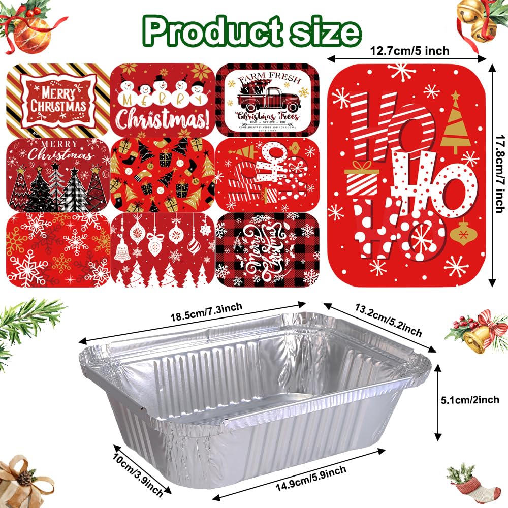 36PCS Christmas Aluminum Food Containers with Lids 9 Styles Merry Christmas Foil Leftover Containers Disposable Cookie Tins Storage Pans for Winter Holiday Gift Giving Party Supplies (Style A)