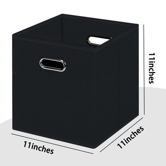 Black Foldable Storage Cubes Bins , Fabric Storage Box Cubes Organizer Baskets with Dual Handles for Home Organizer (Black)